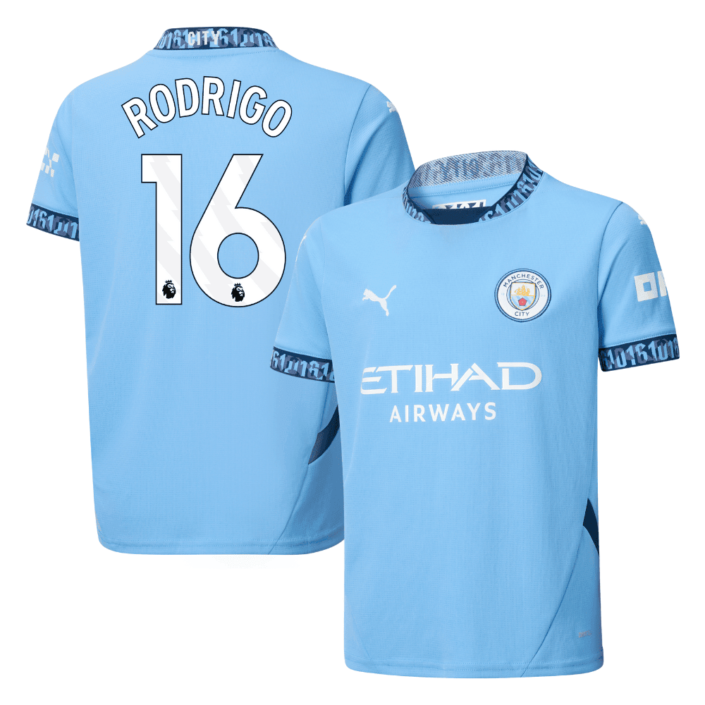 Rodrigo 16 Manchester City 2024/25 Home YOUTH Jersey – Light Blue
