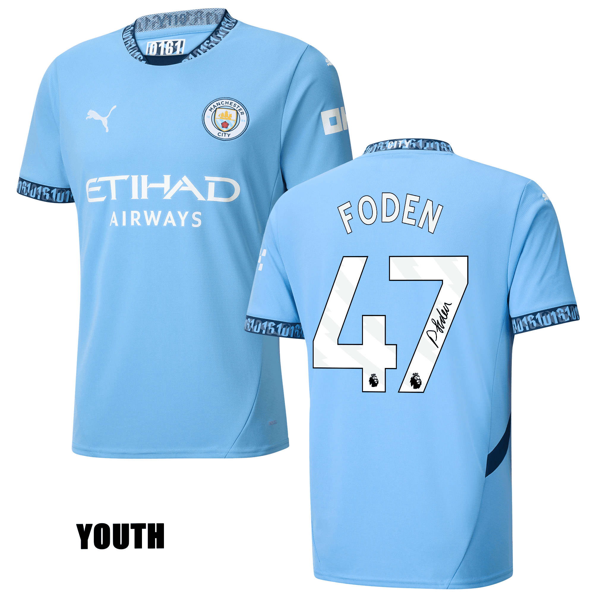 Phil Foden 47 Signed Manchester City 2024/25 YOUTH Home Jersey Autographed – Light Blue