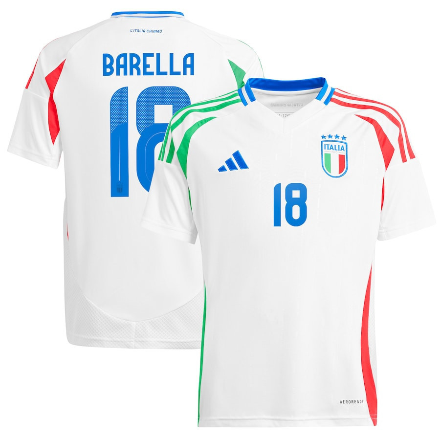 Nicolo Barella 18 Italy National Team 2024 Away YOUTH Jersey – White