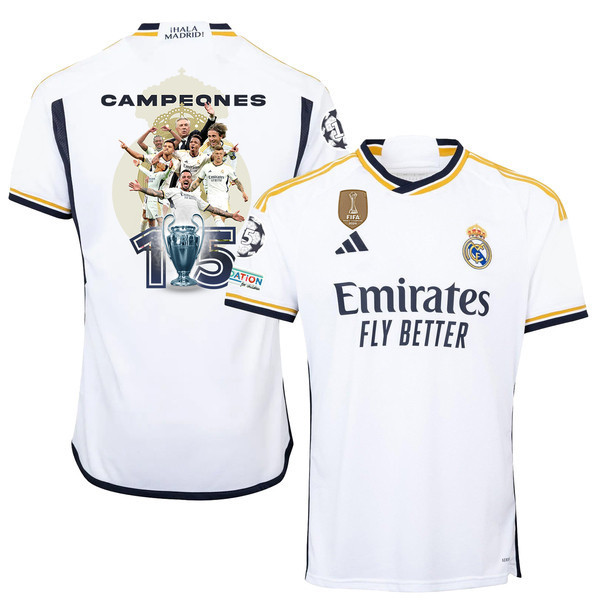 Real Madrid Team 15 Champions 2023/24 Home Jersey – Men – UEFA Patch