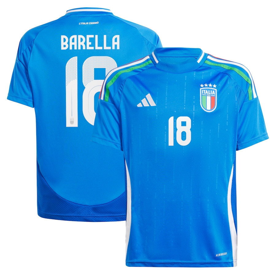 Nicolo Barella 18 Italy National Team 2024 Home YOUTH Jersey – Blue