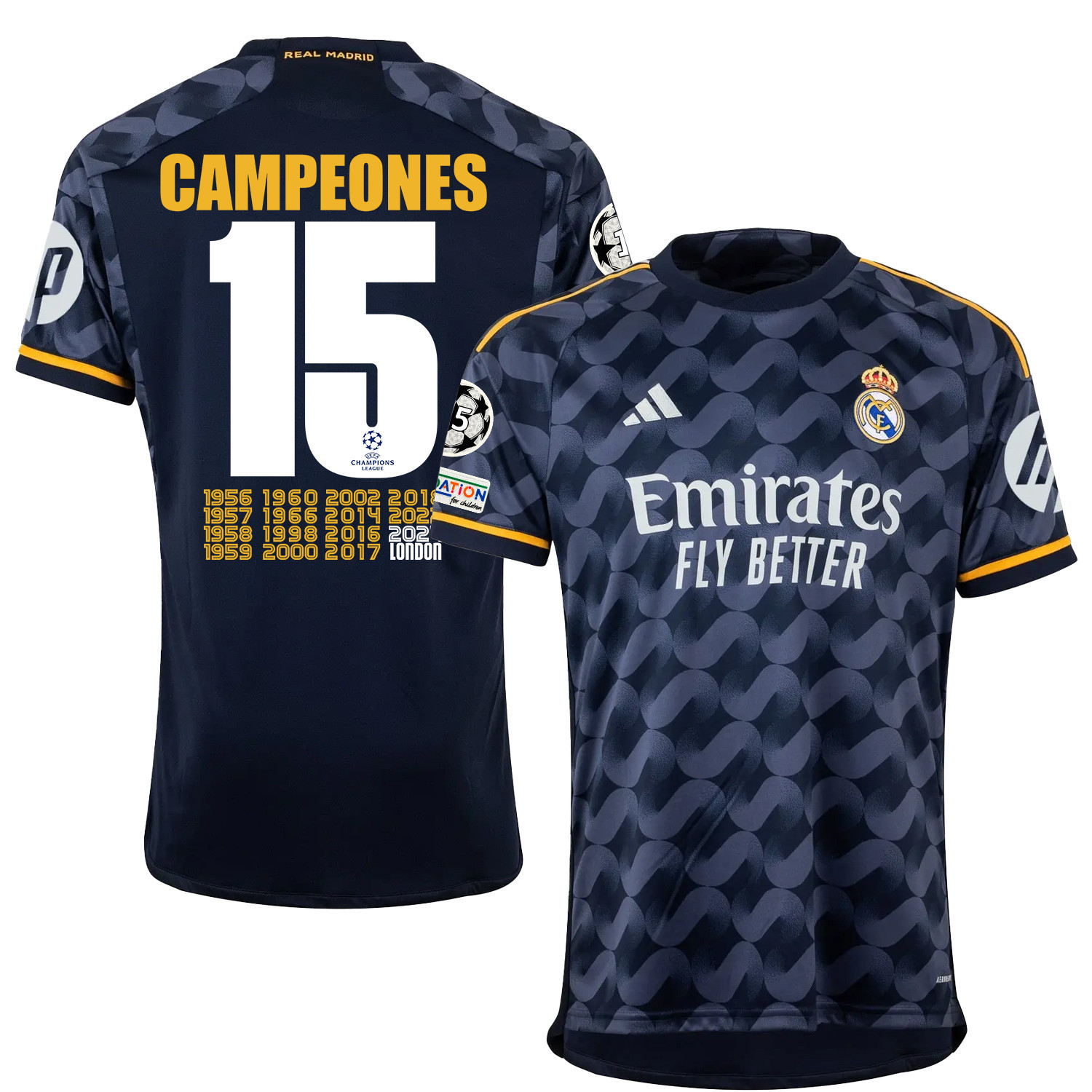 Real Madrid Away Jersey Navy Blue 15-Time Champions UEFA Champions League – UEFA Patch