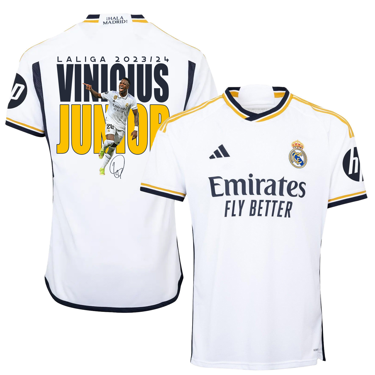 Vincius Jnior 7 Real Madrid Home Jersey White LaLiga 2023/24 – Signed Design