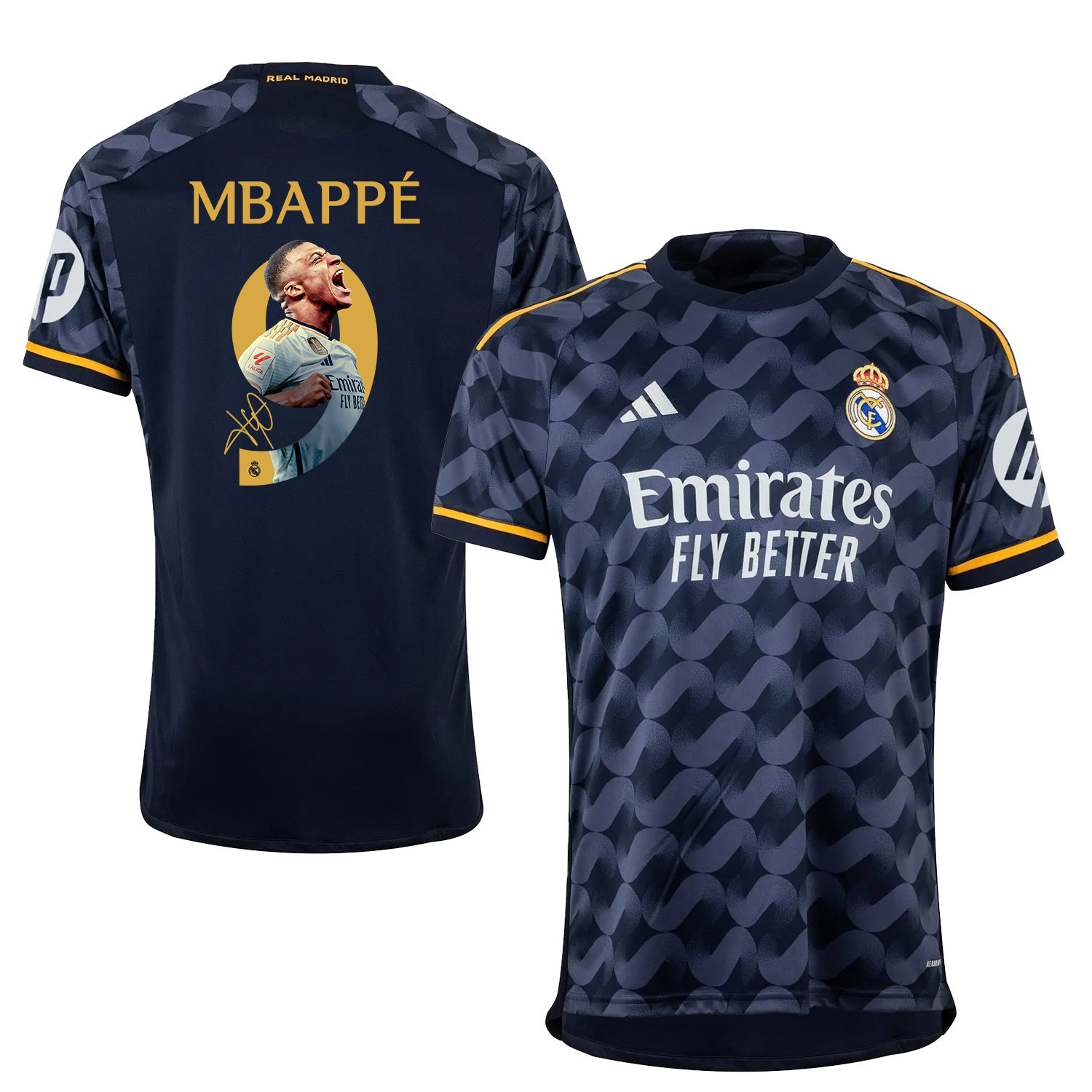 Kylian Mbapp 9 Real Madrid Away Jersey Navy Blue 2023/24 – Signed Design