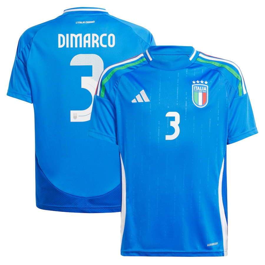 Federico Dimarco 3 Italy National Team 2024 Home YOUTH Jersey – Blue