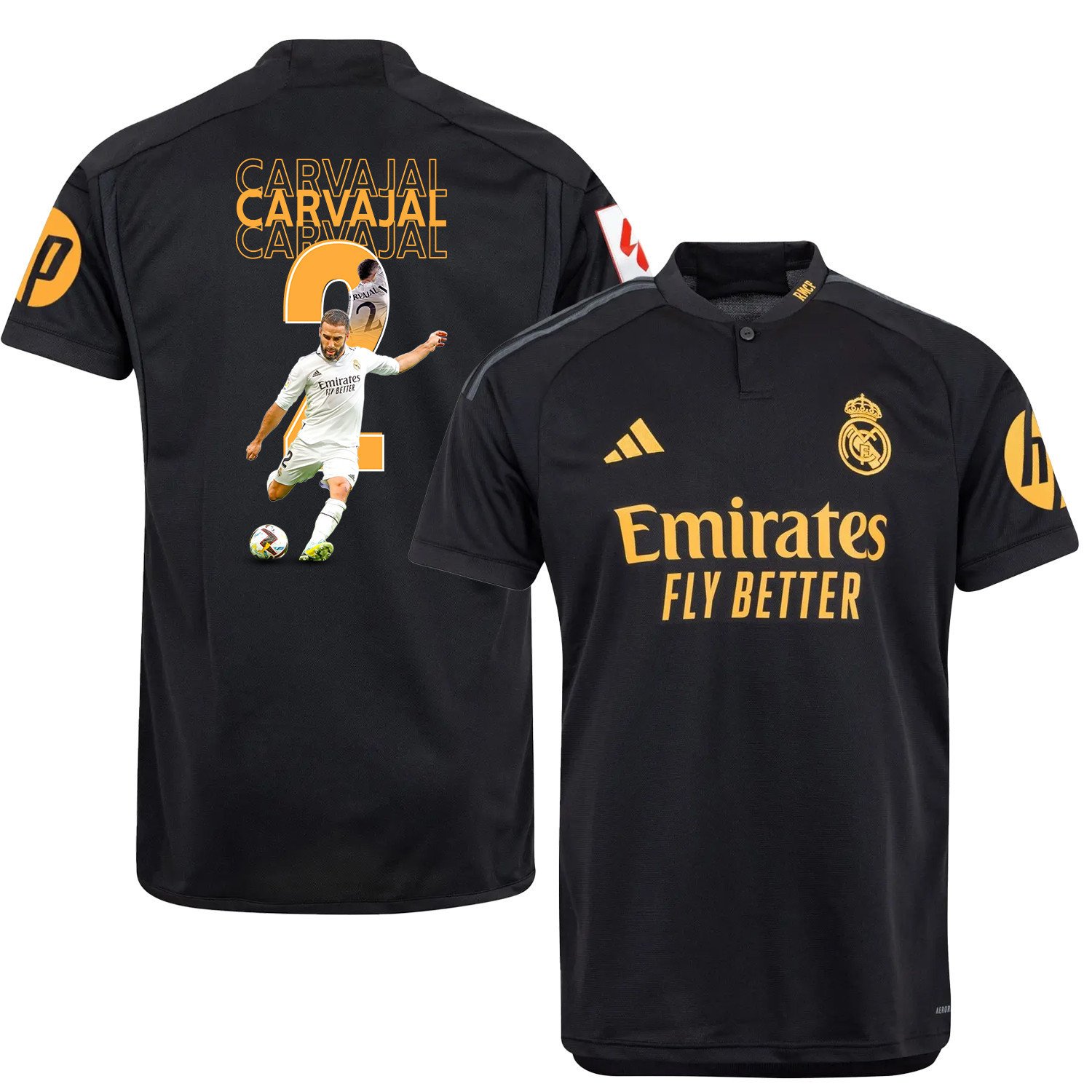 Dani Carvajal 2 Real Madrid Third Jersey Black Fan Art – LA LIGA Patch