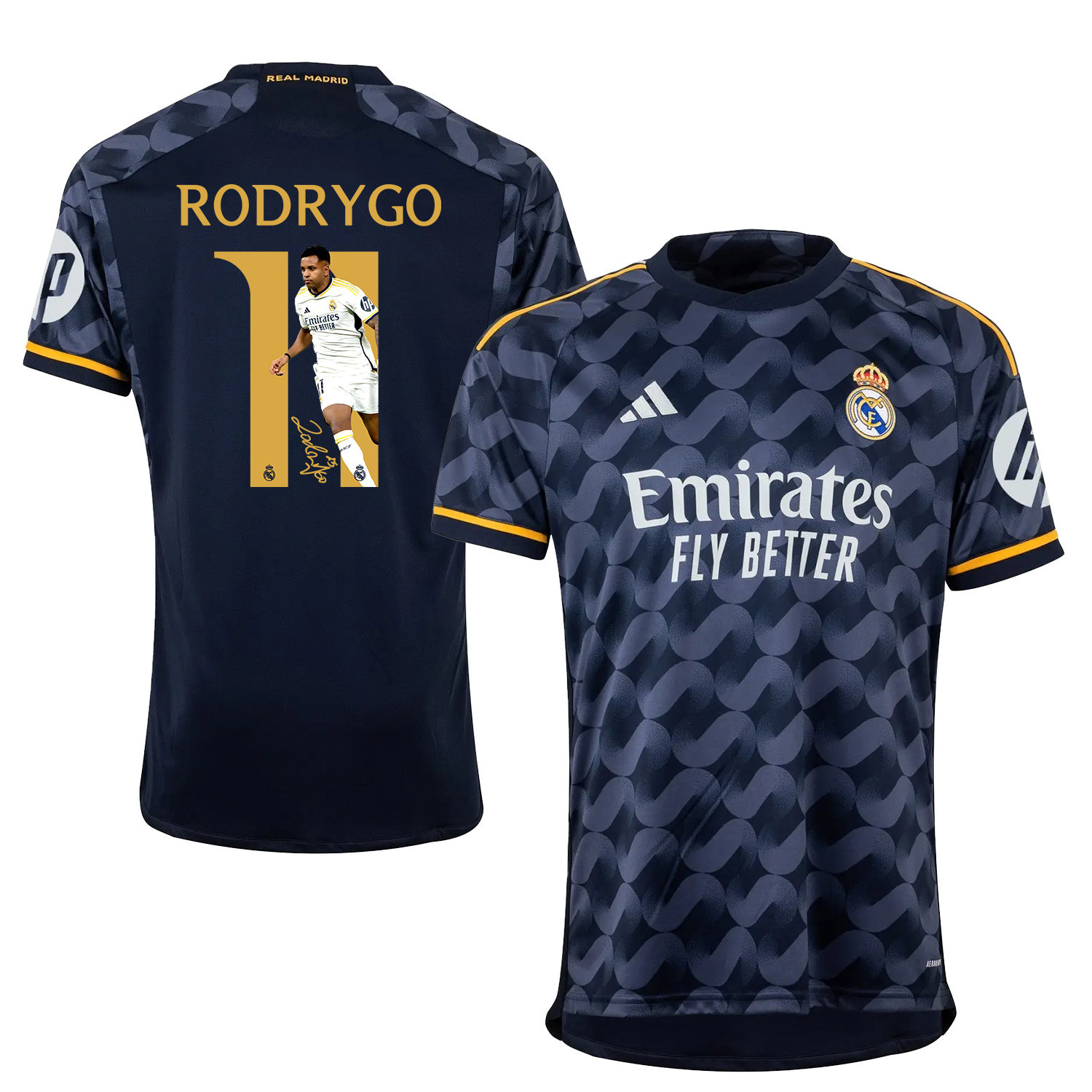 Rodrygo Goes 11 Real Madrid Away Jersey Navy Blue 2023/24 – Signed Design
