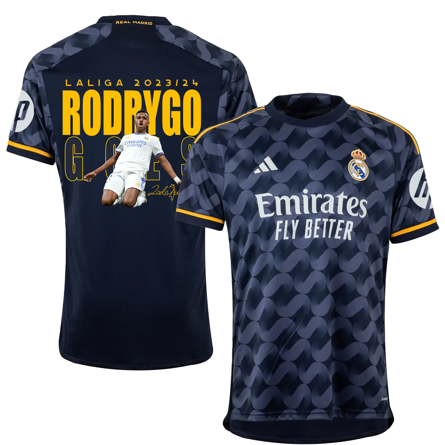 Rodrygo Goes 11 Real Madrid Away Jersey Navy Blue LaLiga 2023/24 – Signed Design