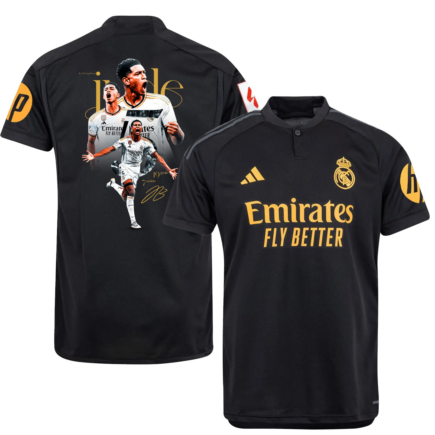 Jude Bellingham 5 Real Madrid Third Jersey Black Achievements 2023/24 – LA LIGA Patch