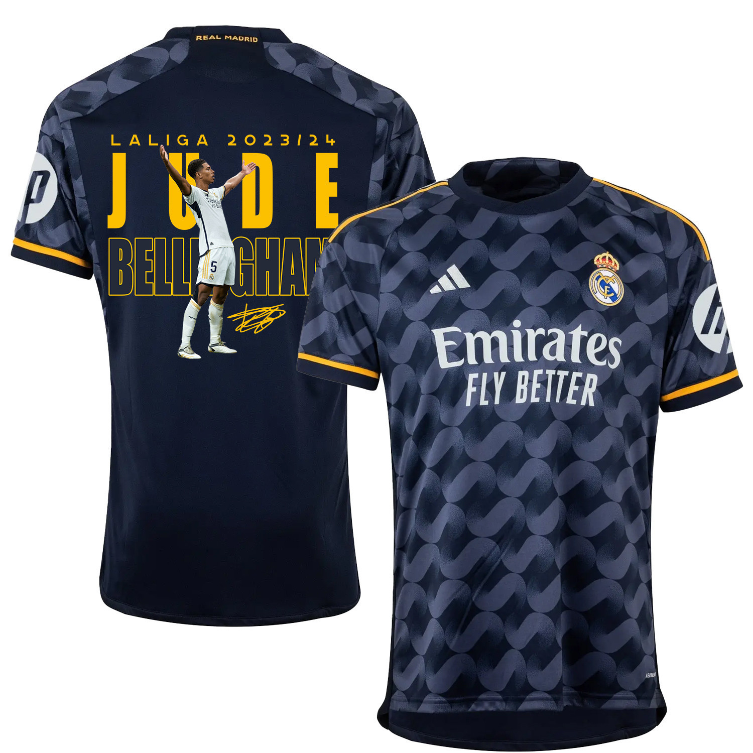 Jude Bellingham 5 Real Madrid Navy Blue Away Jersey LaLiga 2023/24 – Signed Design