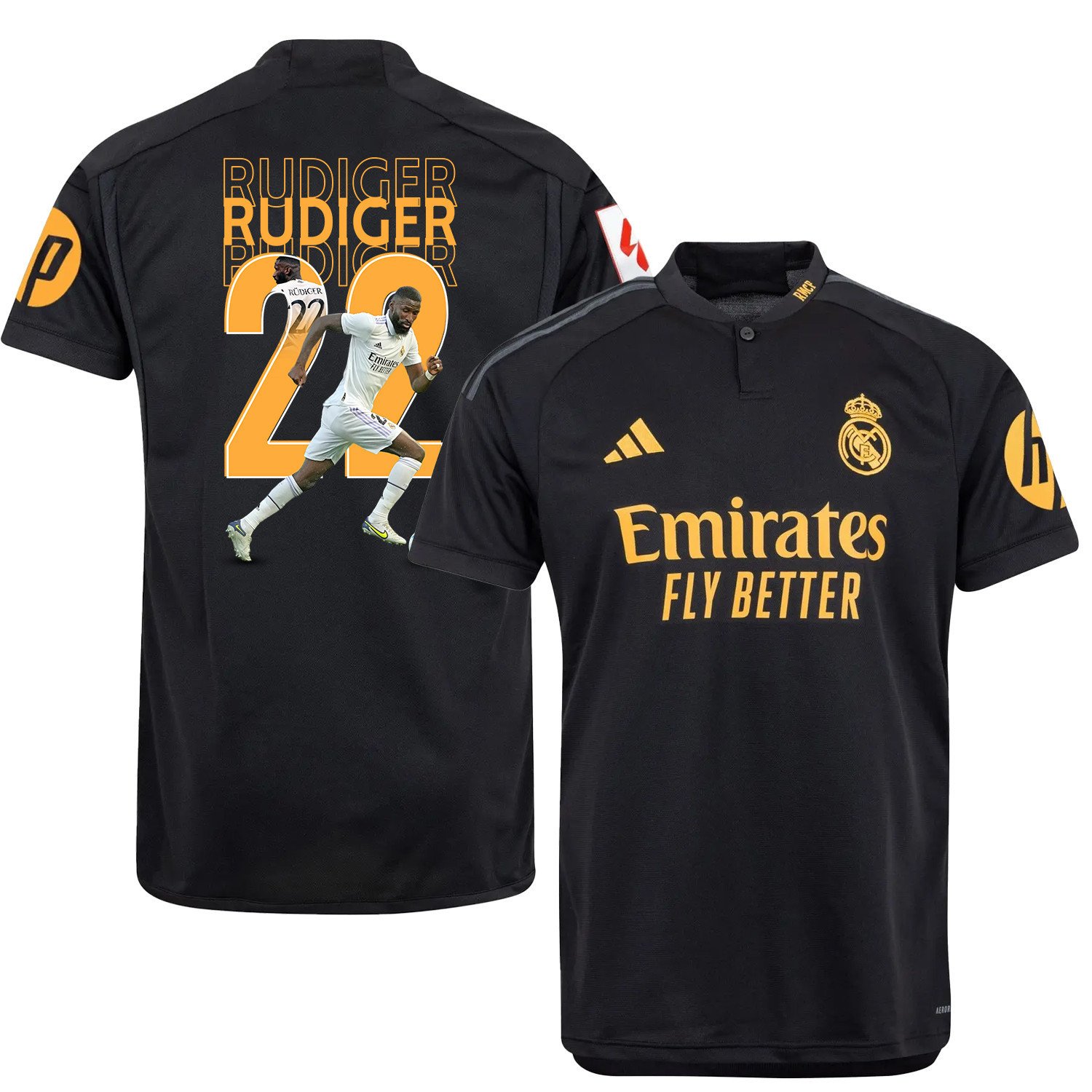 Antonio Rdiger 22 Real Madrid Third Jersey Black Fan Art – LA LIGA Patch