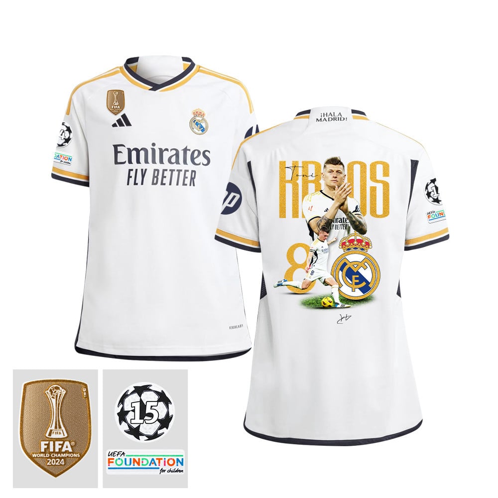 Toni Kroos 8 Starball 15 Times Champions Real Madrid 2023/24 UEFA Patch- Home YOUTH Jersey
