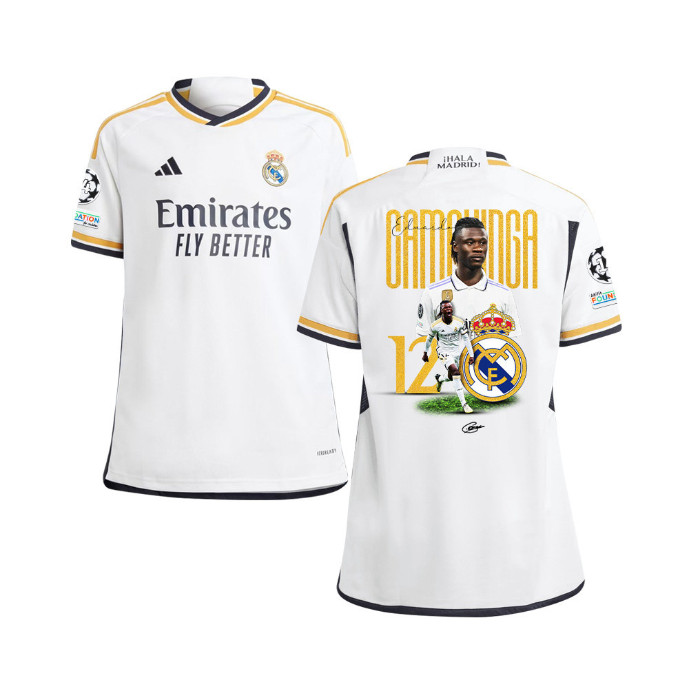 Eduardo Camavinga 12 Real Madrid 2023/24 UEFA 14 Times Champions Patch Home YOUTH Jersey – UEFA Patch