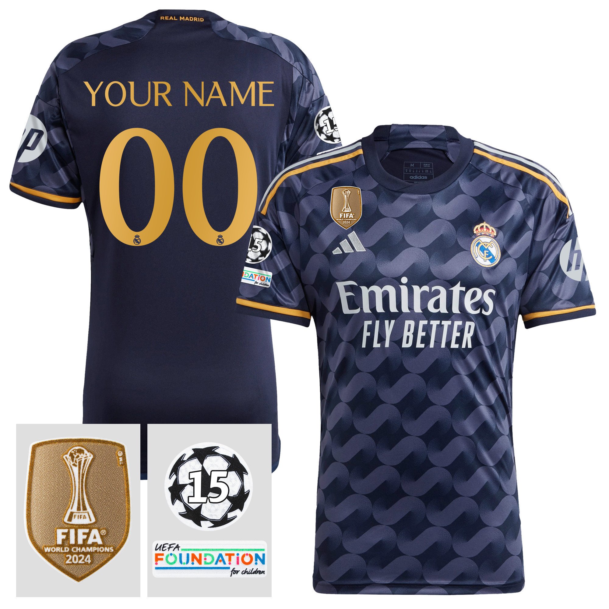Real Madrid 2023/24 Starball 15 Times Champions UEFA Patch Jersey Customized – Men