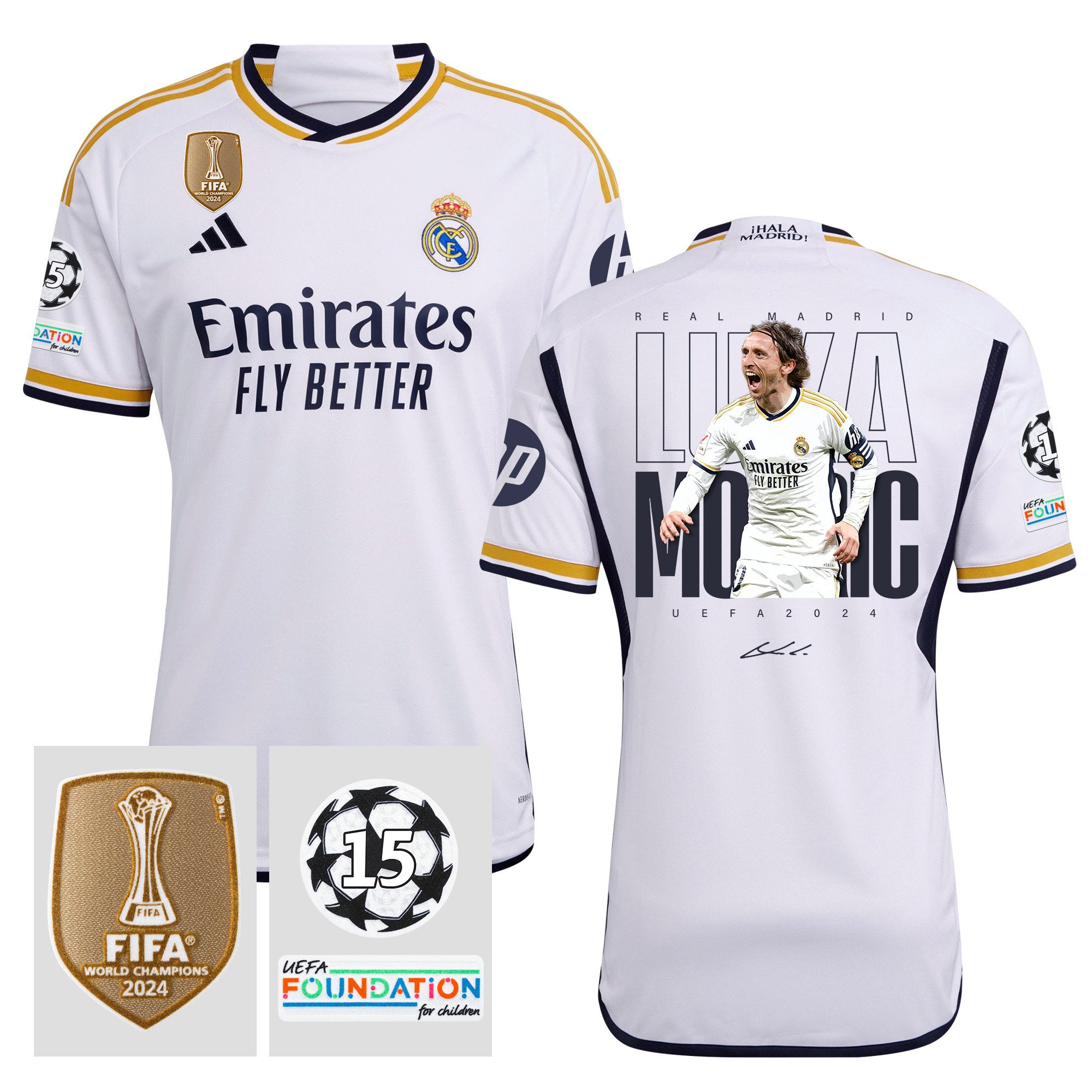 Luka Modric 10 Starball 15 Times Champions Real Madrid 2023/24 UEFA Patch Men Home Jersey – Winner's Icon Idea