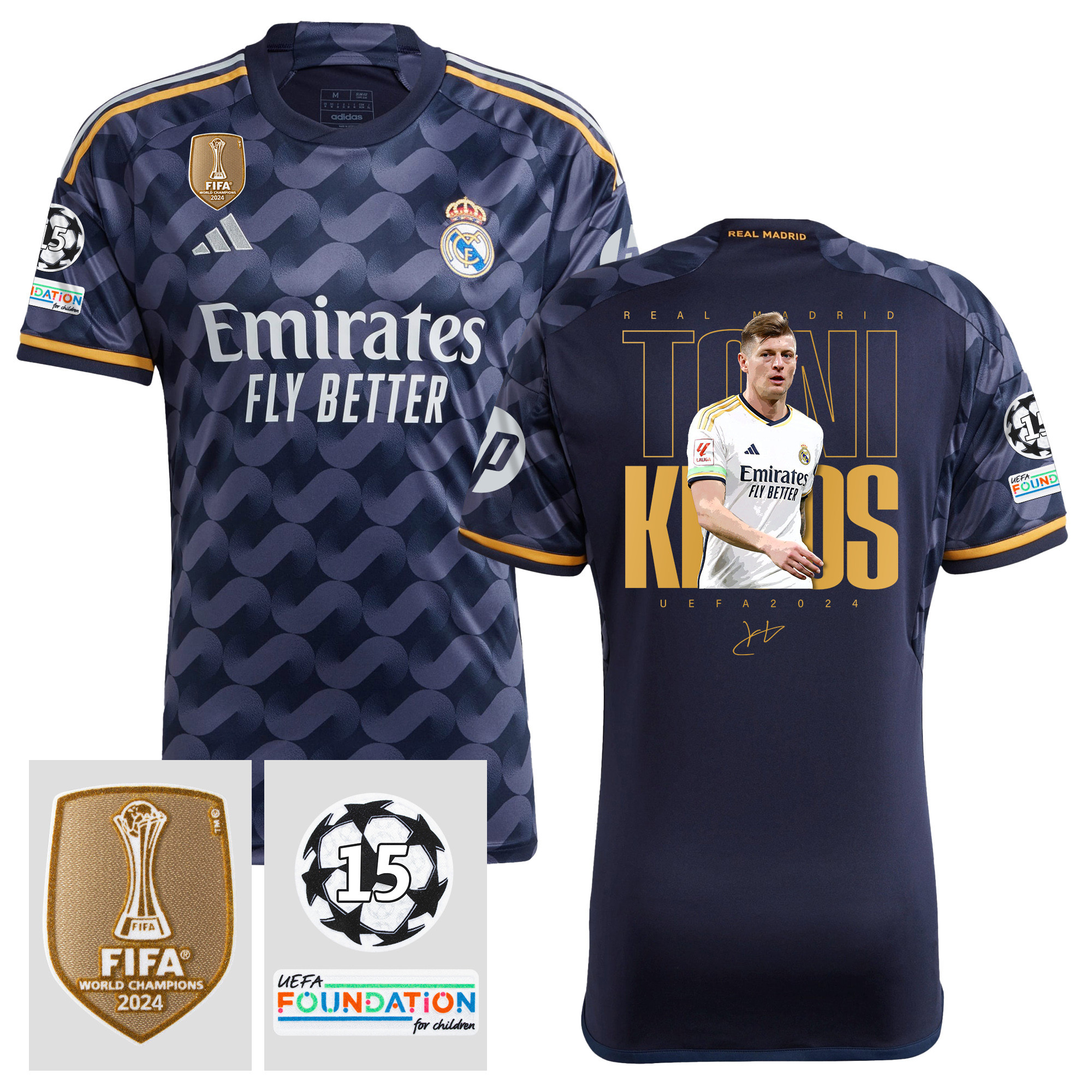 Toni Kroos 8 Starball 15 Times Champions Real Madrid 2023/24 UEFA Patch Men Away Jersey – Winner's Icon Idea