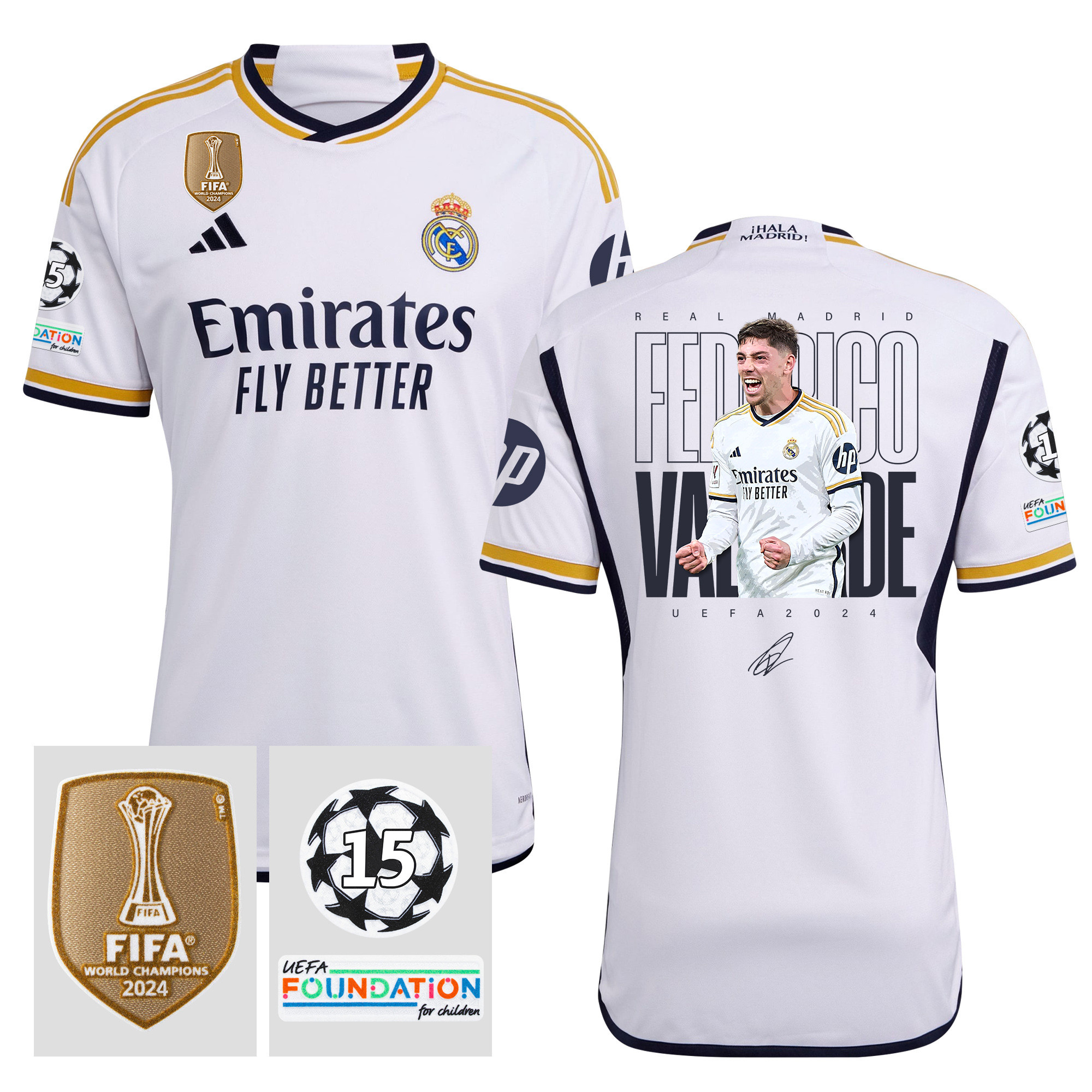 Federico Valverde 15 Starball 15 Times Champions Real Madrid 2023/24 UEFA Patch Men Home Jersey – Winner's Icon Idea