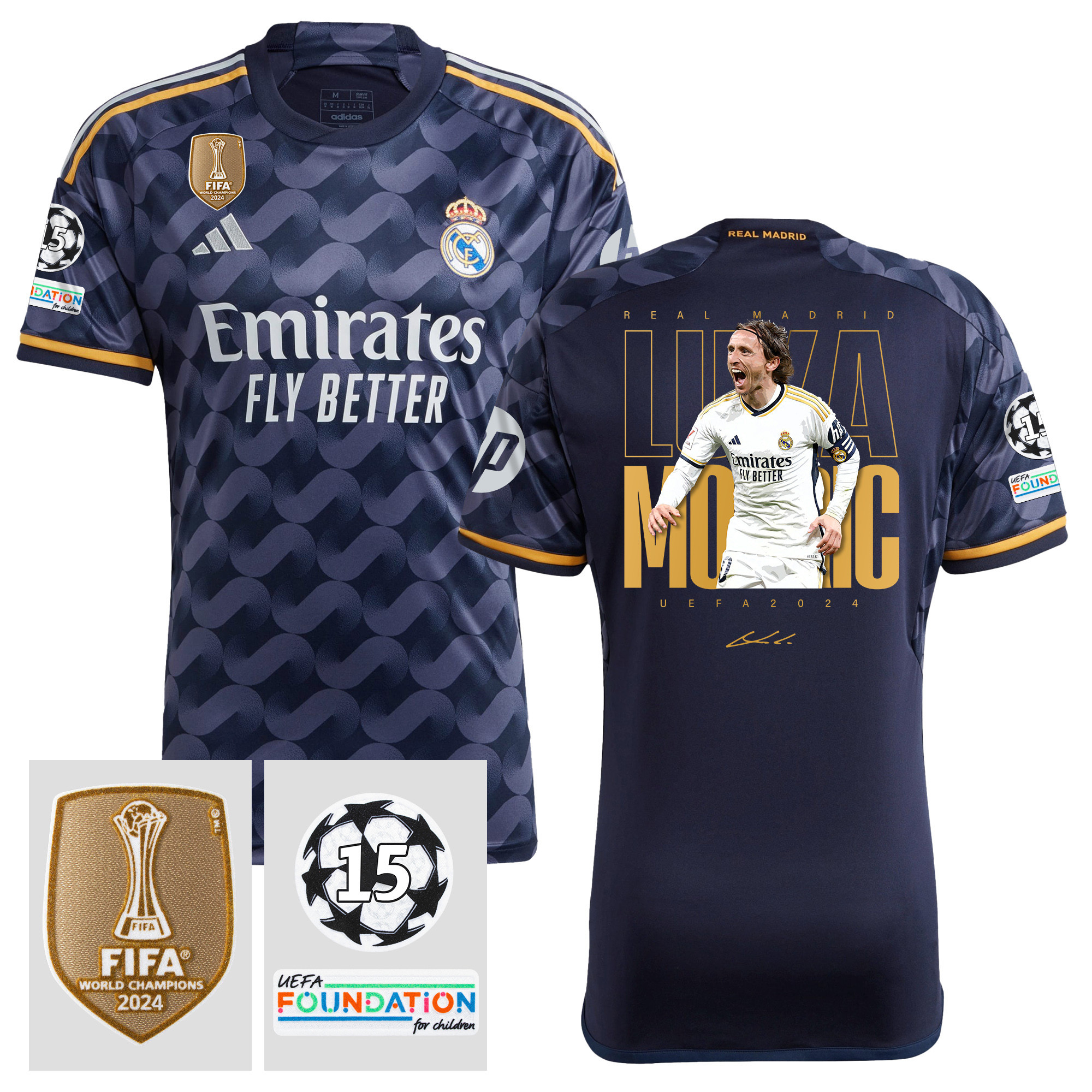 Luka Modric 10 Starball 15 Times Champions Real Madrid 2023/24 UEFA Patch Men Away Jersey – Winner's Icon Idea
