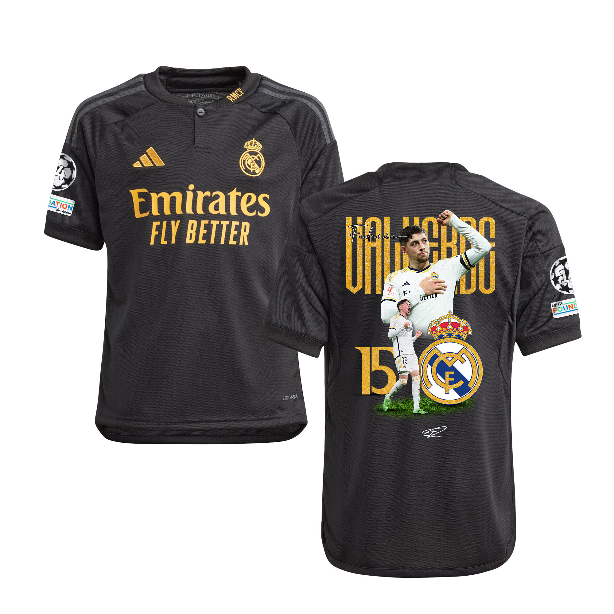 Federico Valverde 15 Real Madrid 2023/24 UEFA 14 Times Champions Patch Third YOUTH Jersey – UEFA Patch