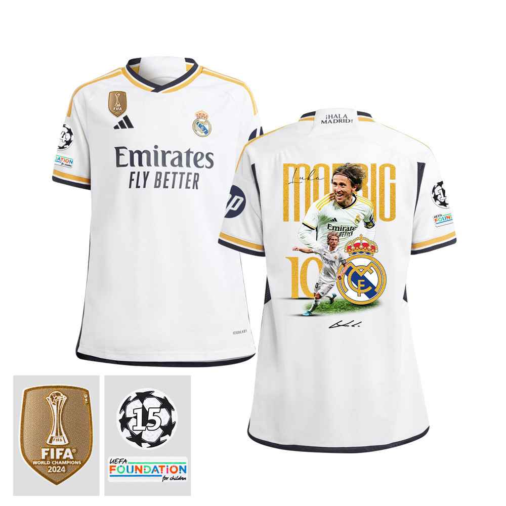 Luka Modric 10 Starball 15 Times Champions Real Madrid 2023/24 UEFA Patch- Home YOUTH Jersey
