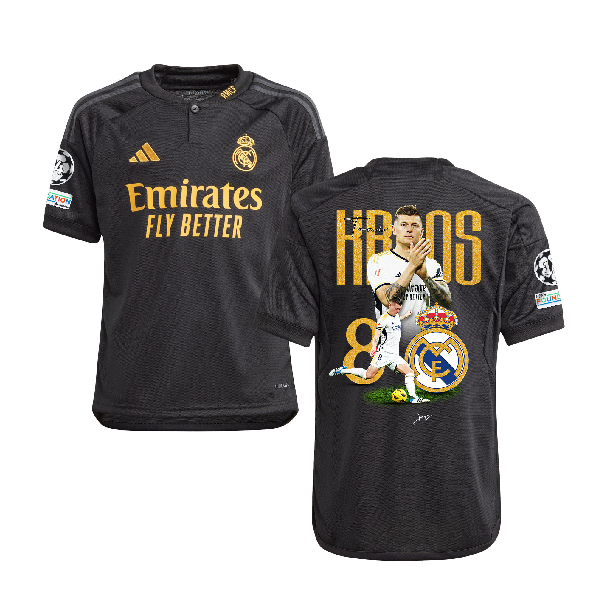Toni Kroos 8 Real Madrid 2023/24 UEFA 14 Times Champions Patch Third YOUTH Jersey – UEFA Patch