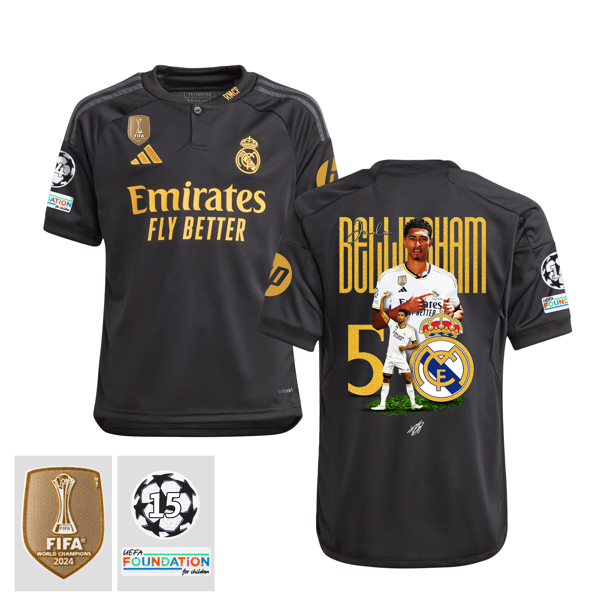 Jude Bellingham 5 Starball 15 Times Champions Real Madrid 2023/24 UEFA Patch- Third YOUTH Jersey