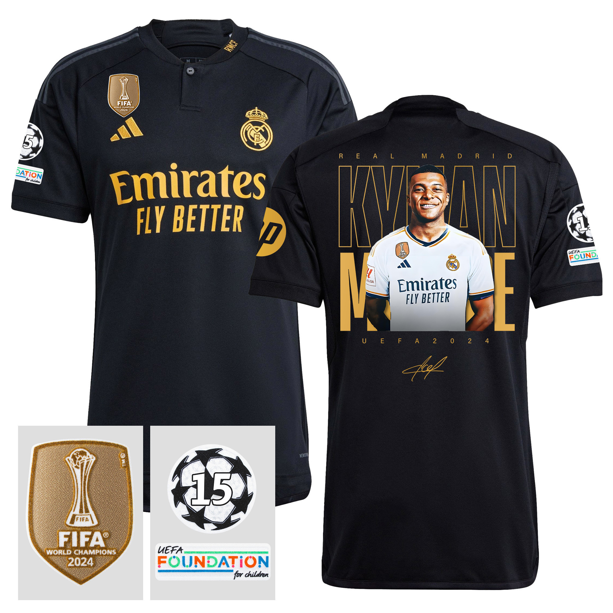 Kylian Mbapp Signed Real Madrid 2023/24 Starball 15 Times Champions Patch Men Third Jersey