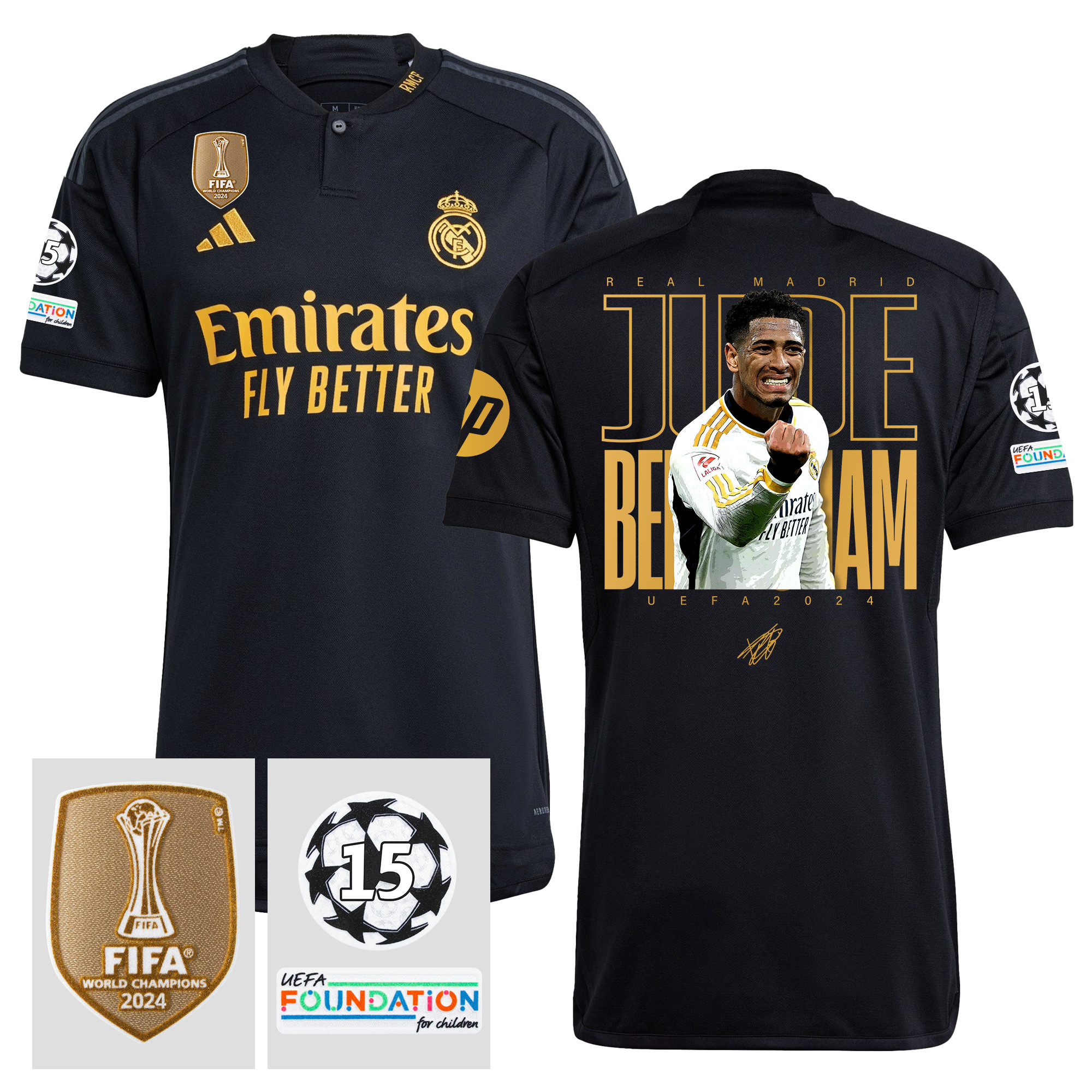 Jude Bellingham 5 Starball 15 Times Champions Real Madrid 2023/24 UEFA Patch Men Third Jersey – Winner's Icon Idea