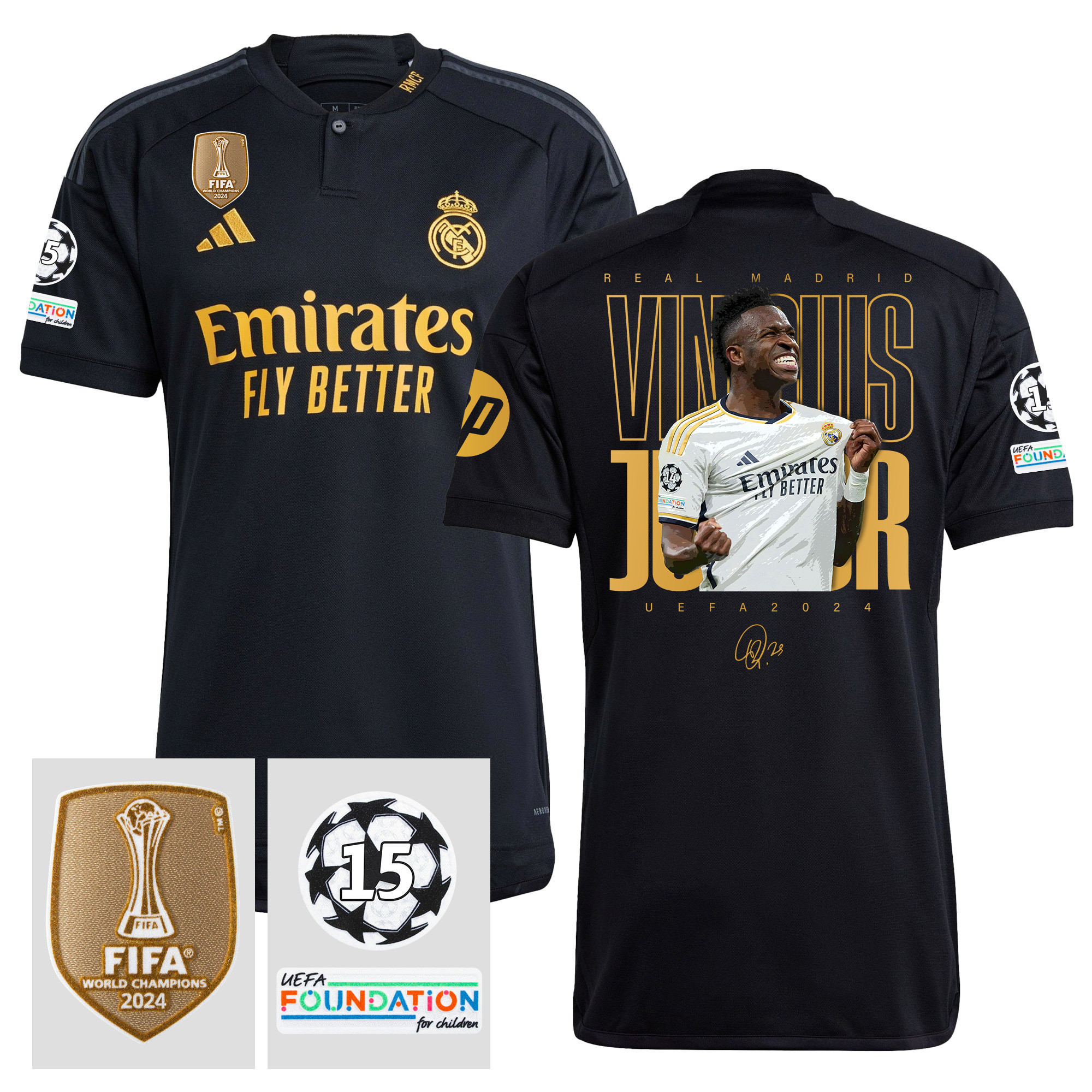 Vinicius Junior 7 Starball 15 Times Champions Real Madrid 2023/24 UEFA Patch Men Third Jersey – Winner's Icon Idea