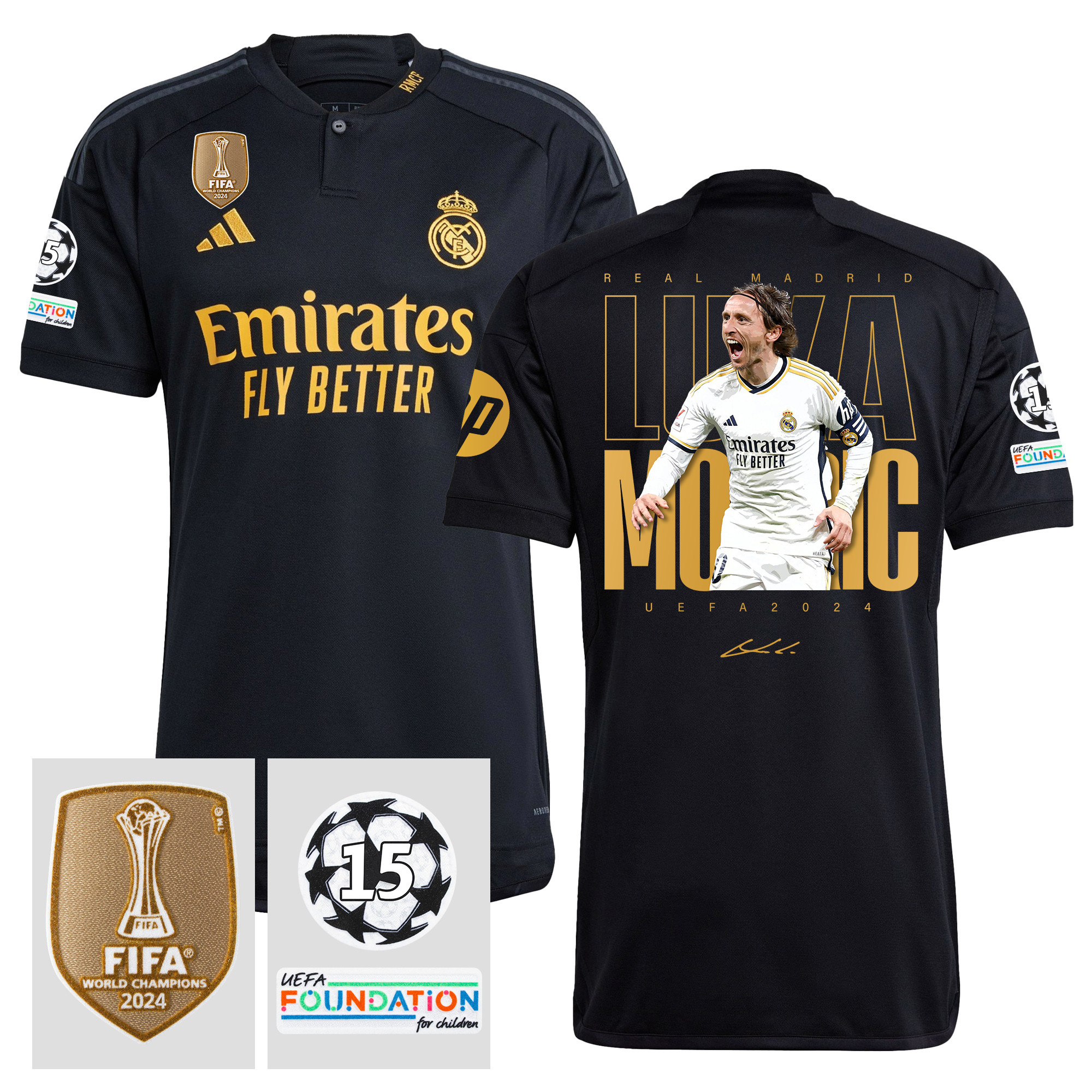 Luka Modric 10 Starball 15 Times Champions Real Madrid 2023/24 UEFA Patch Men Third Jersey – Winner's Icon Idea