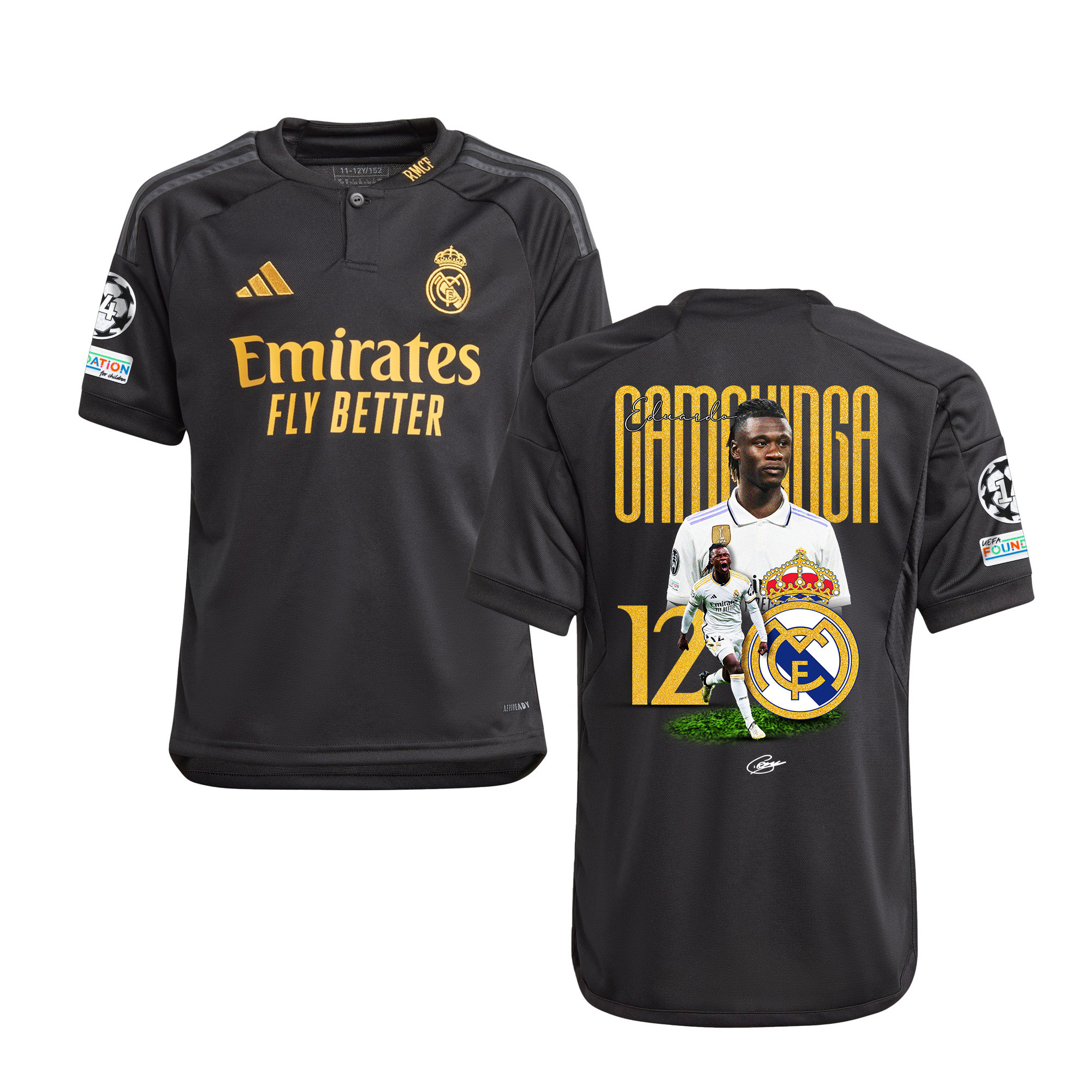 Eduardo Camavinga 12 Real Madrid 2023/24 UEFA 14 Times Champions Patch Third YOUTH Jersey – UEFA Patch