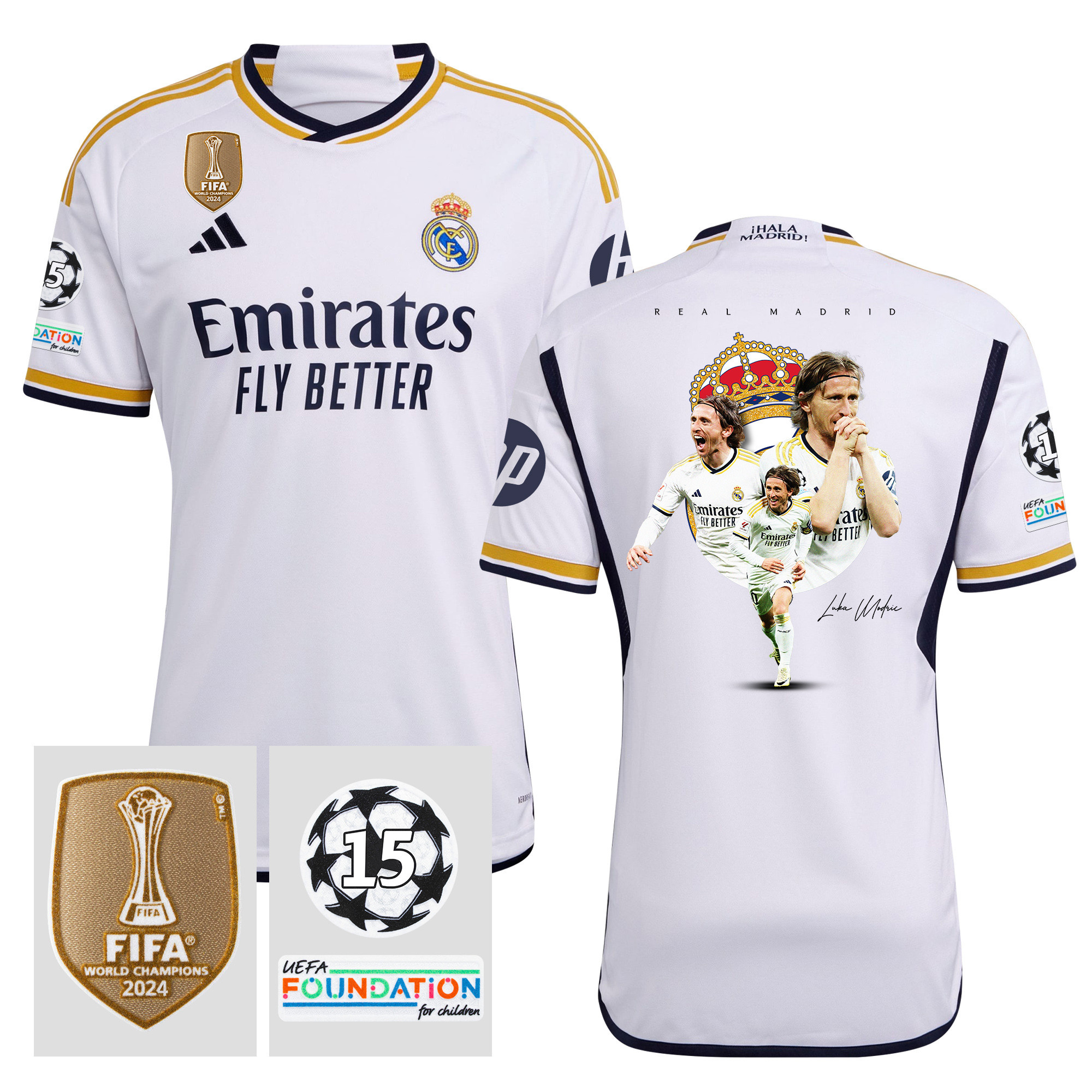 Luka Modric 10 Real Madrid 2023/24 15 Times Champions UEFA Patch Home Jersey – Best Moments