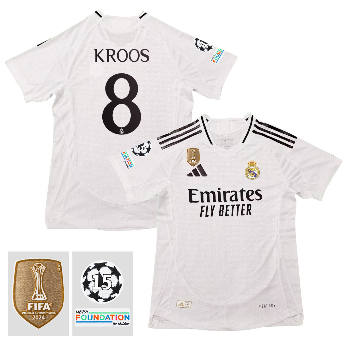 Toni Kroos 8 Real Madrid 2024/25 15 Times Champions Patch Home Jersey – Men, White