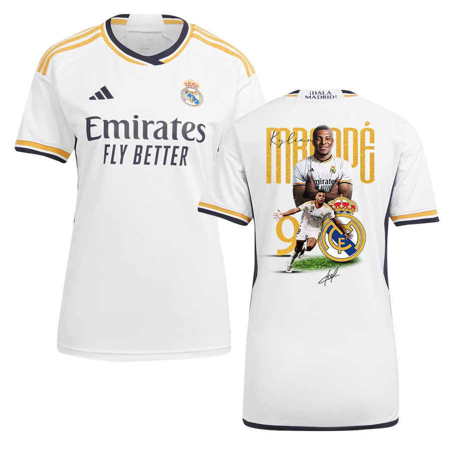 Kylian Mbappe 9 Real Madrid 2023/24 New Star Of Club Home Jersey – Women