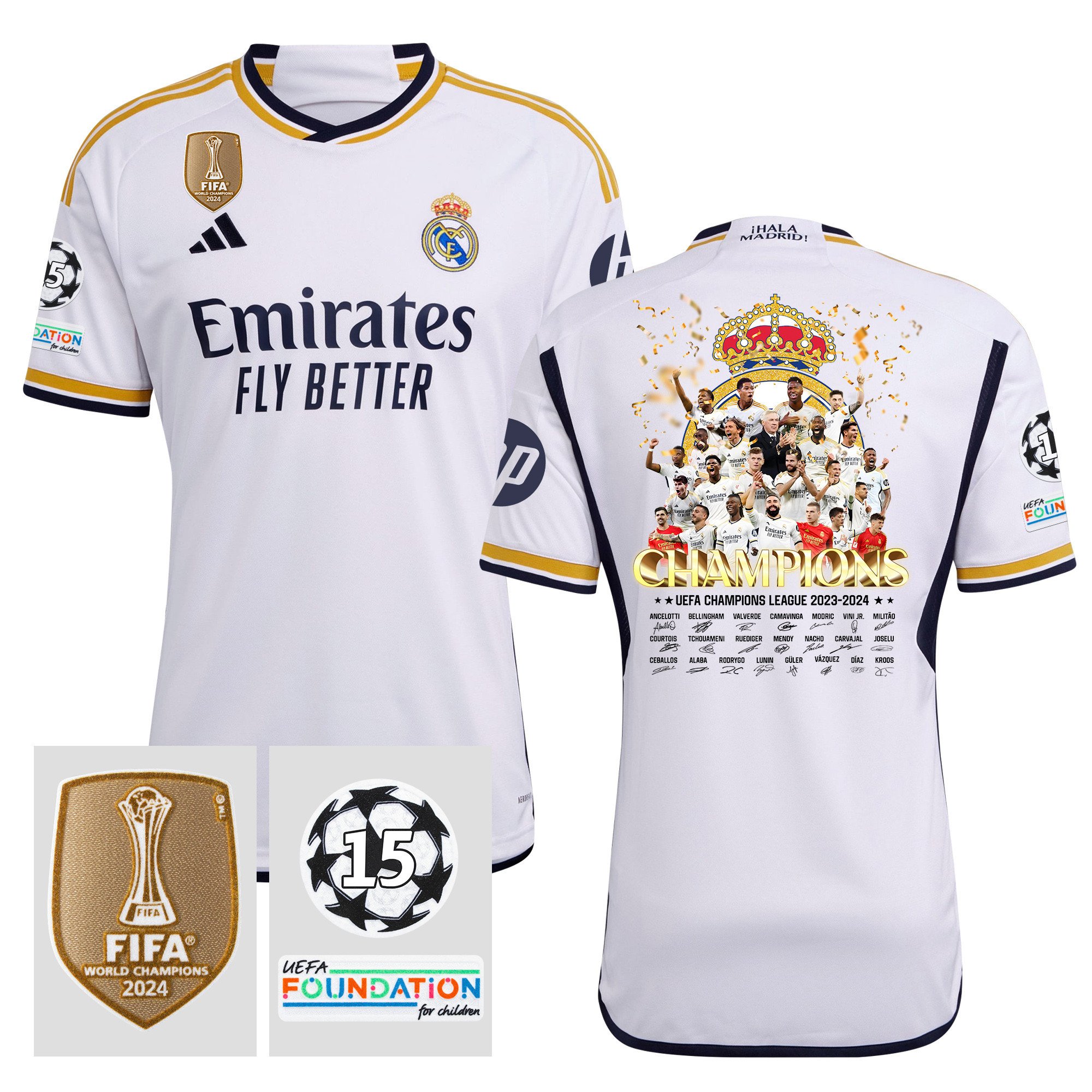 Real Madrid 2023/24 UEFA 15 Times Champions League Patch Home Jersey – Men, White