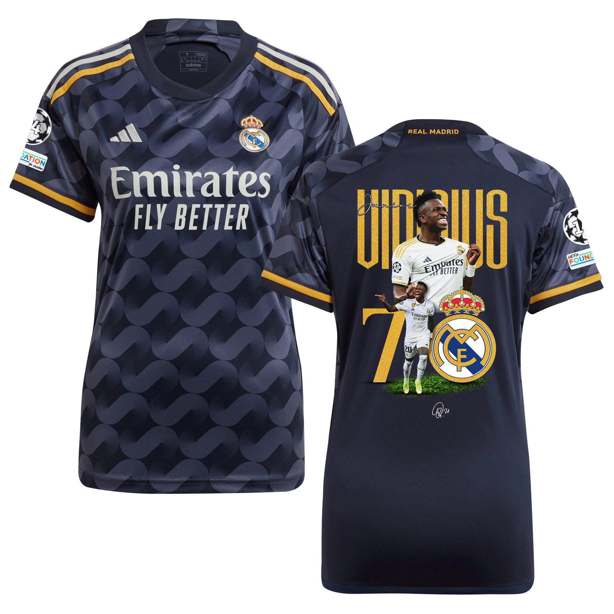 Vinicius Junior 7 Real Madrid 2023/24 UEFA 14 Times Champions Patch Away Women Jersey – UEFA Patch