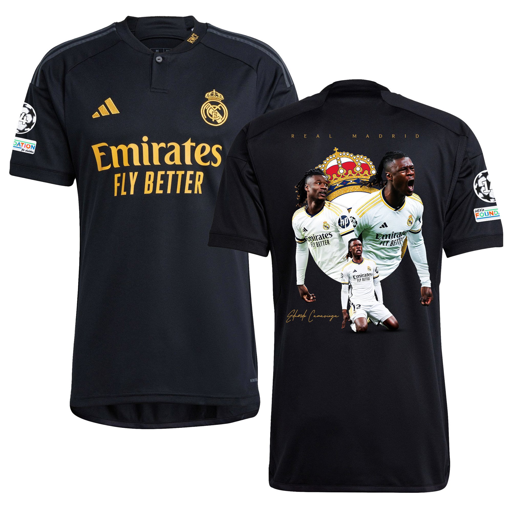 Eduardo Camavinga 12 Real Madrid 2023/24 Men Third Jersey – Best Moments, Black