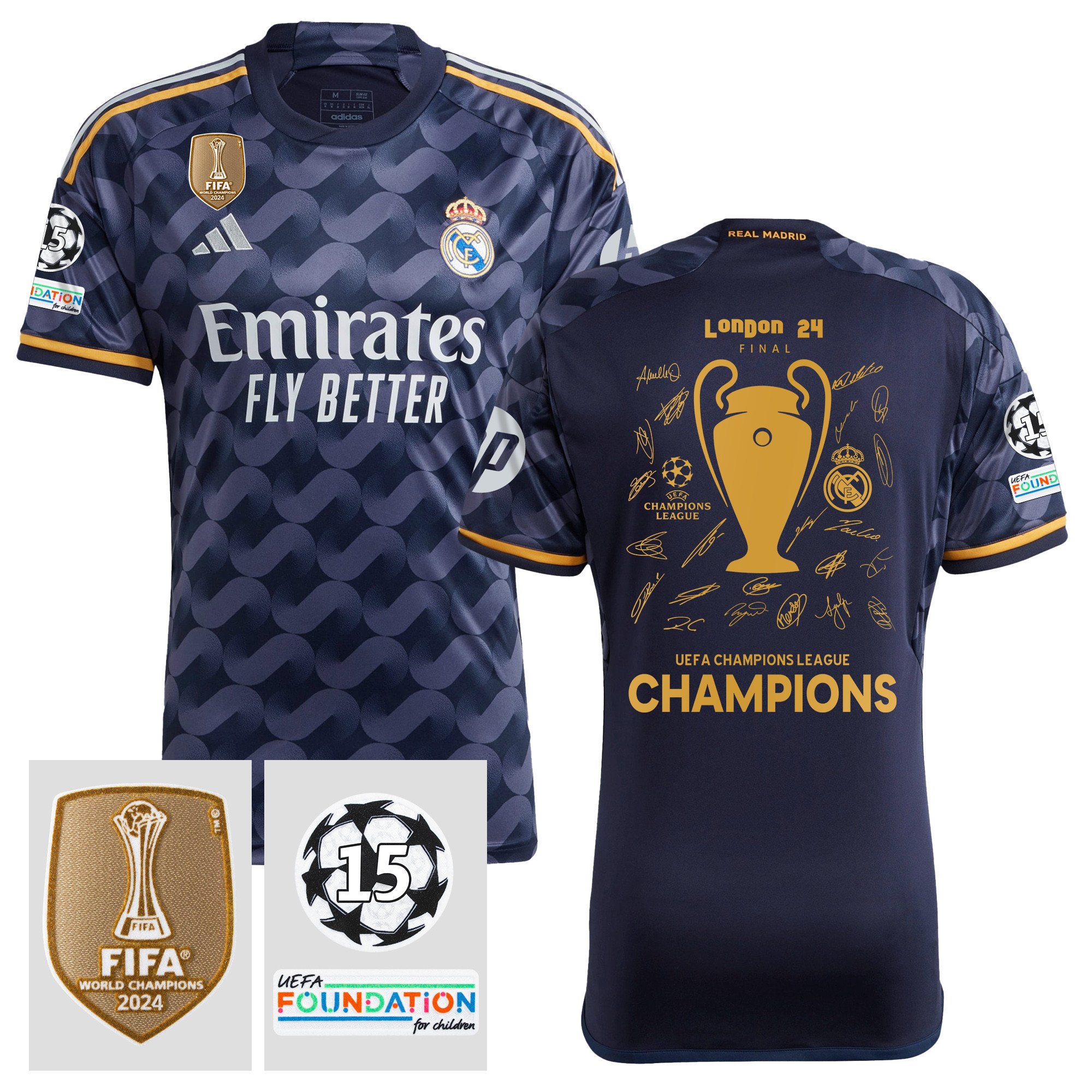 Real Madrid UEFA 15 Times Champions Trophy 2023/24 Away Jersey – UEFA Patch