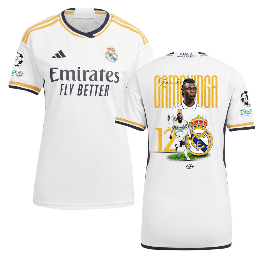 Eduardo Camavinga 12 Real Madrid 2023/24 UEFA 14 Times Champions Patch Home Women Jersey – UEFA Patch