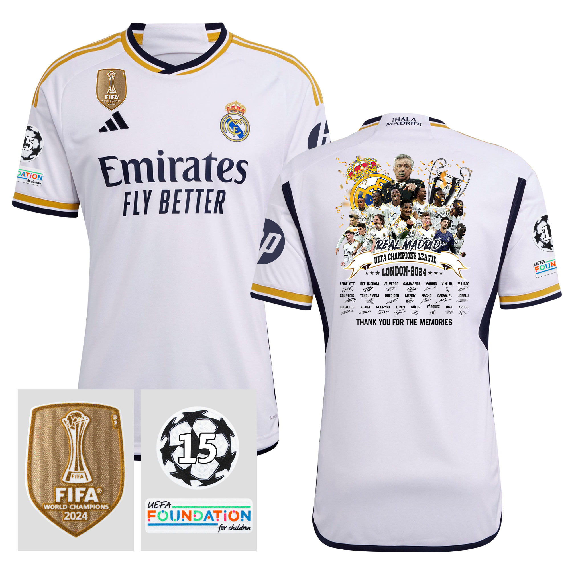 Real Madrid 15 Times Champions League 2023/24 Home Jersey – UEFA Patch
