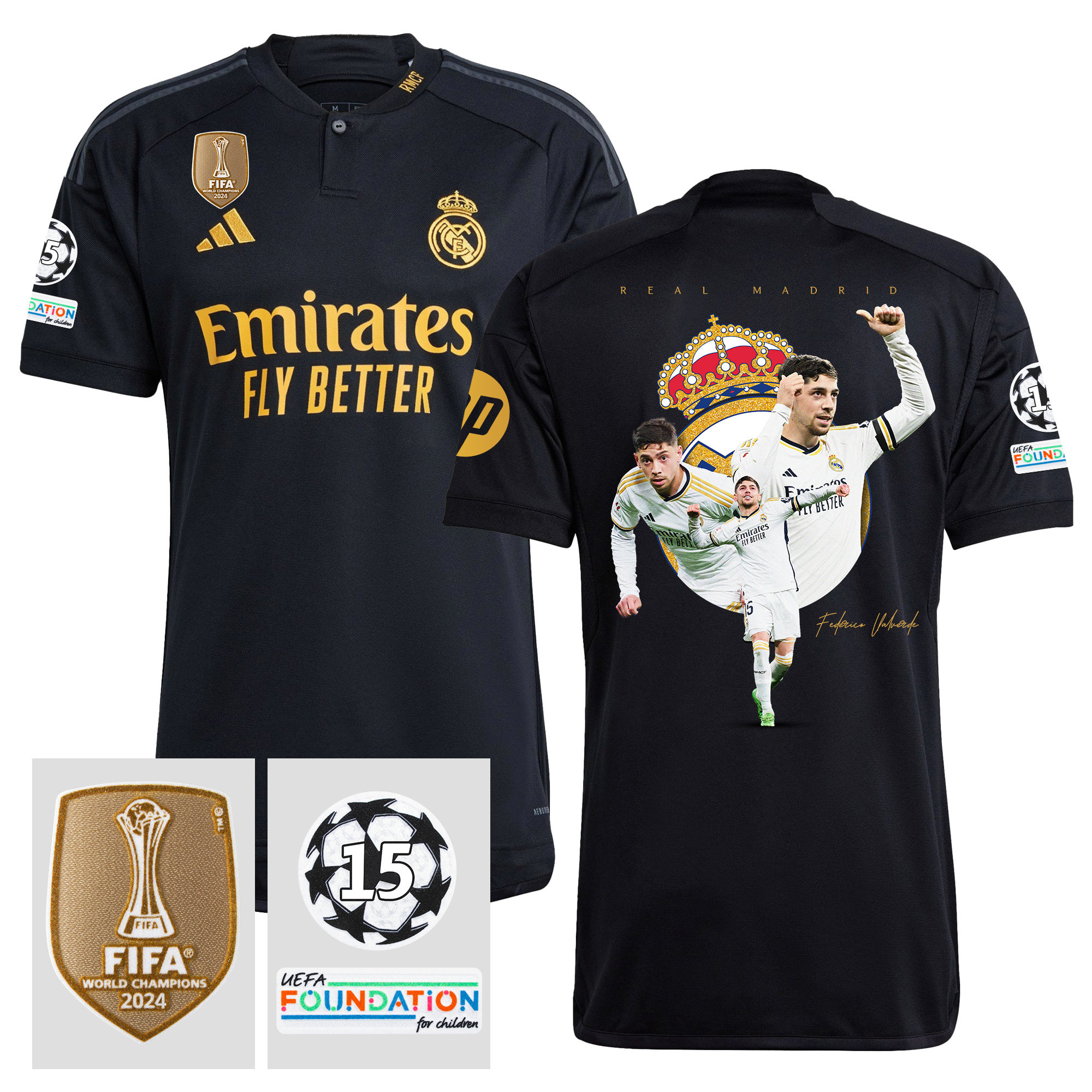 Federico Valverde 15 Real Madrid 2023/24 15 Times Champions UEFA Patch Third Jersey – Men