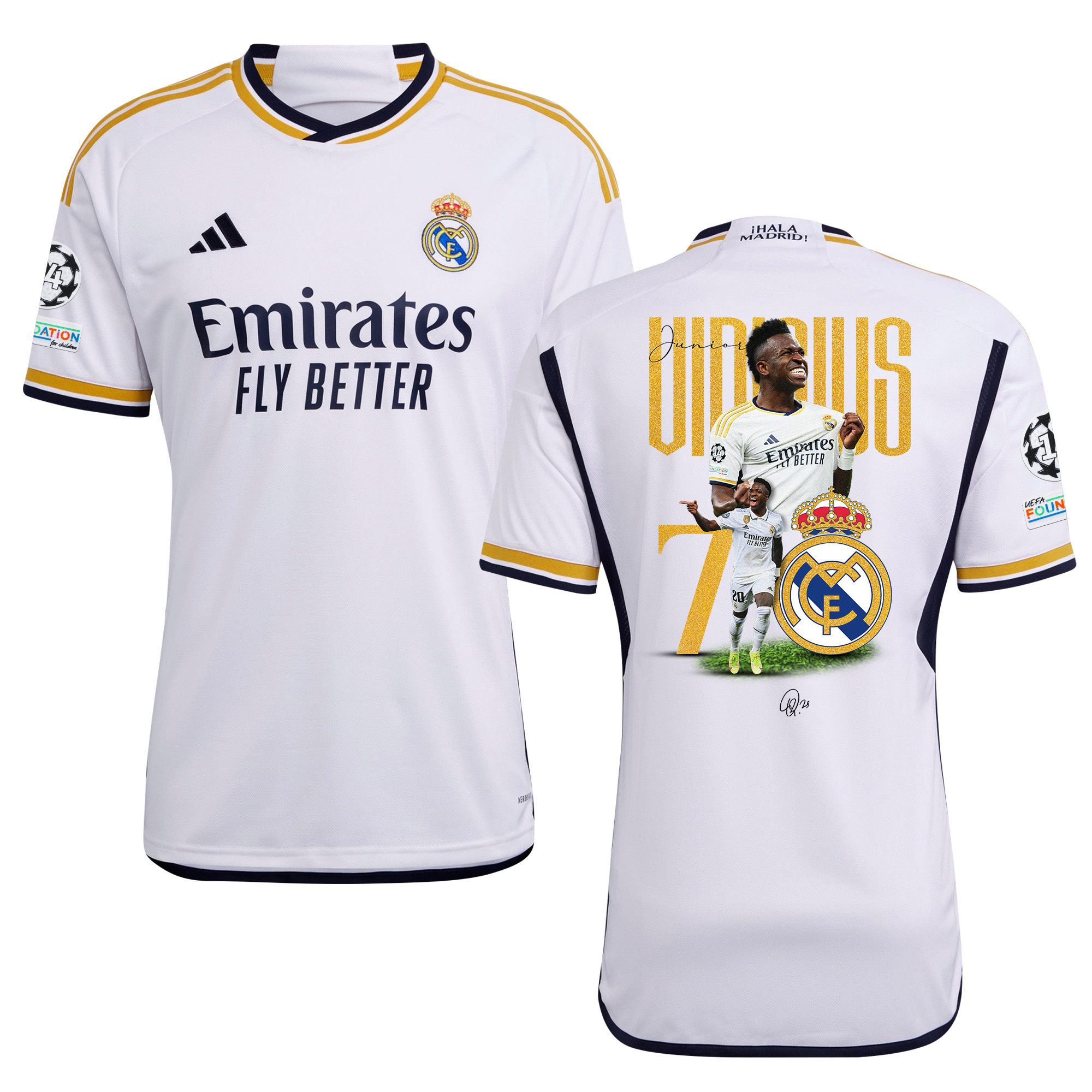 Vinicius Junior 7 Real Madrid 2024/25 UEFA 14 Times Champions Patch Home Jersey – Men, UEFA Patch