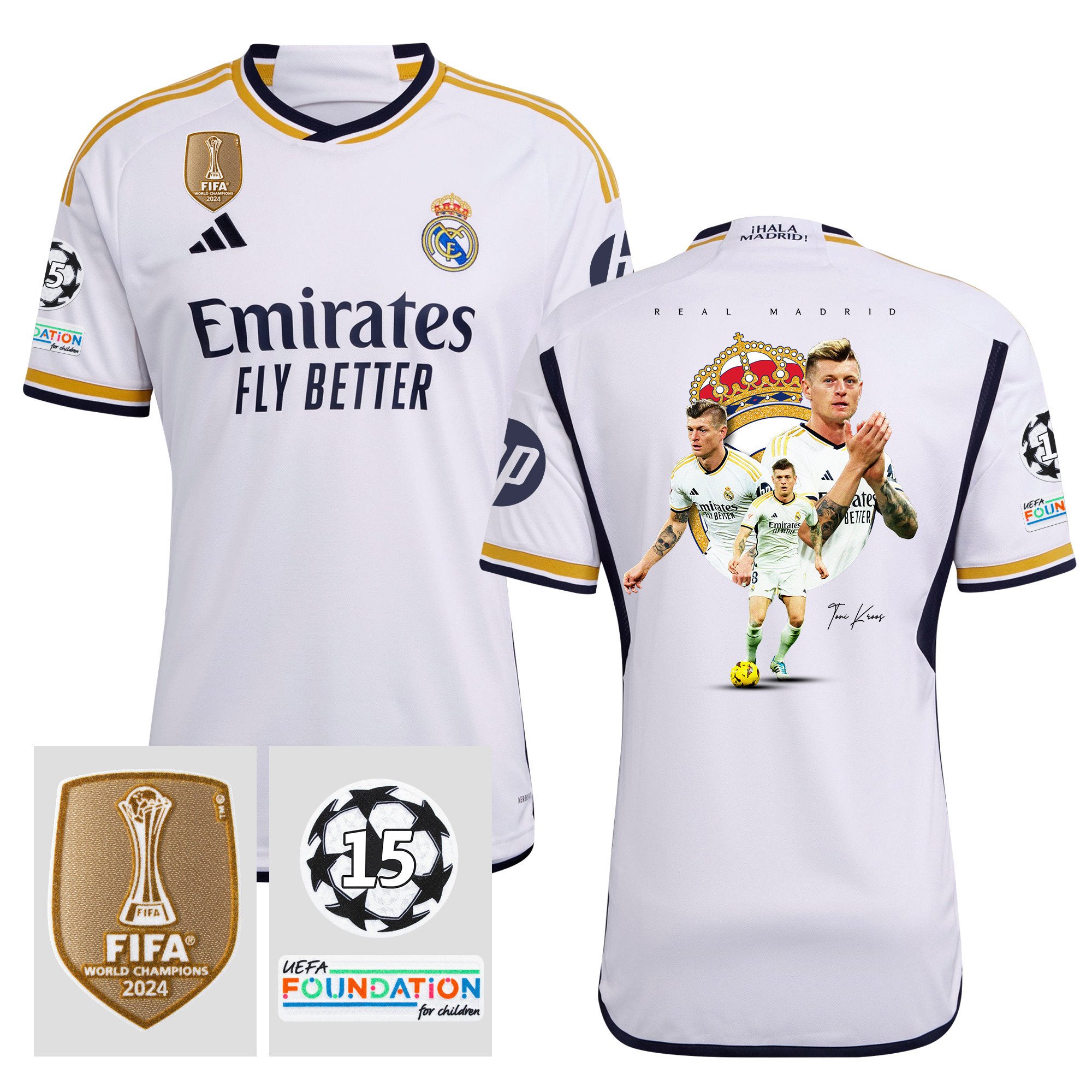 Toni Kroos 8 Real Madrid 2023/24 15 Times Champions UEFA Patch Home Jersey – Best Moments