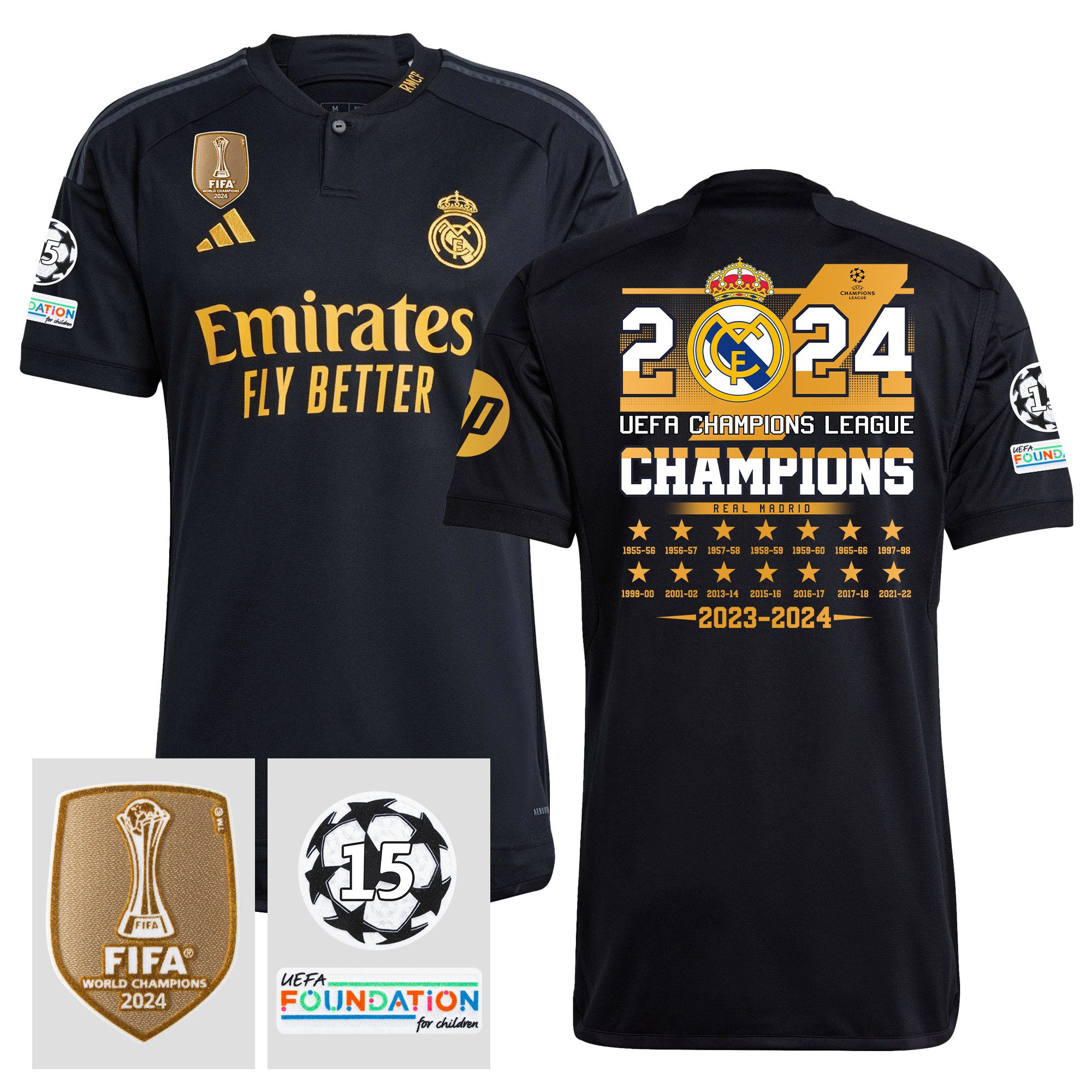 Real Madrid 15 Times Championship Record 2023/24 Third Jersey – UEFA Patch, Men