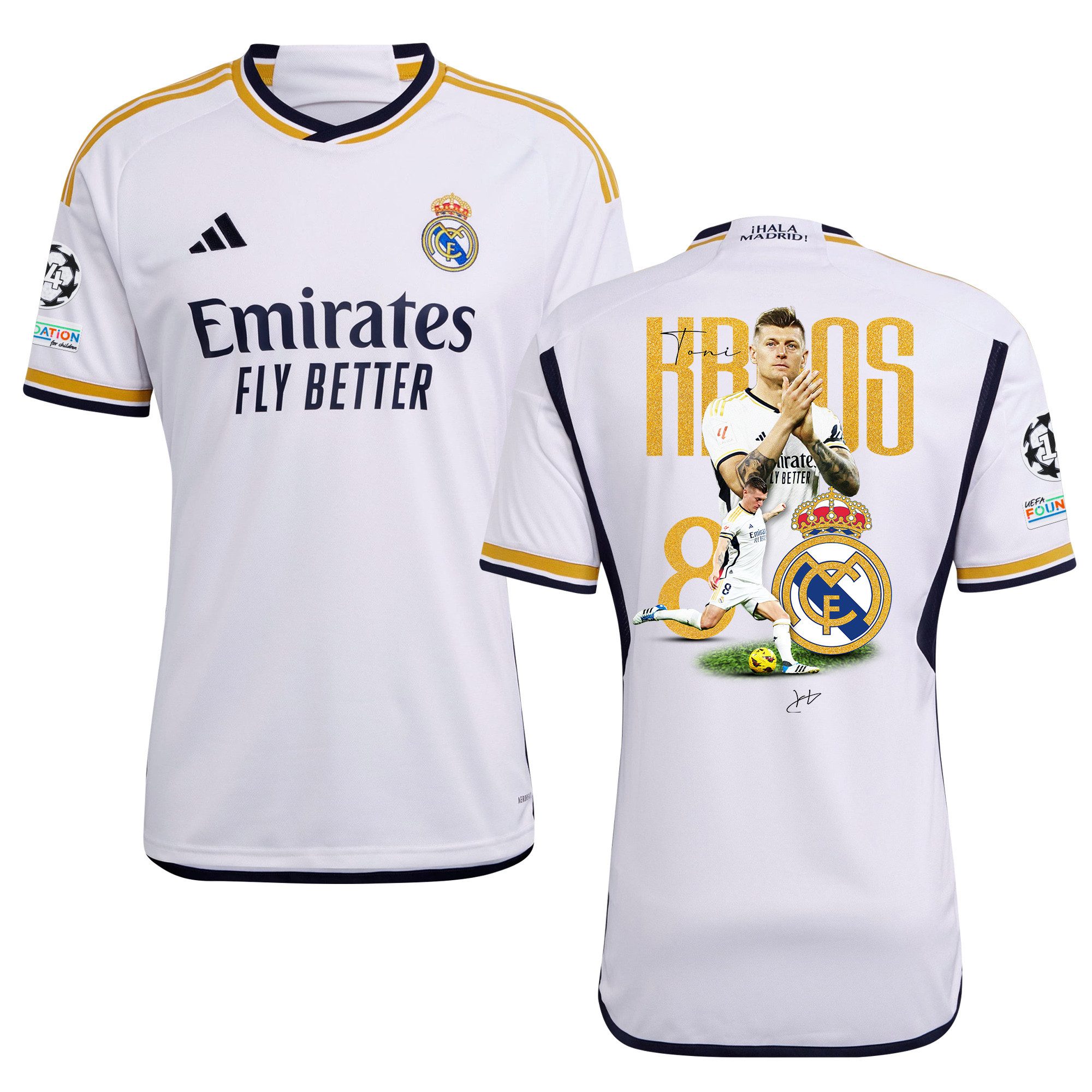 Toni Kroos 8 Real Madrid 2024/25 UEFA 14 Times Champions Patch Home Jersey – Men, UEFA Patch