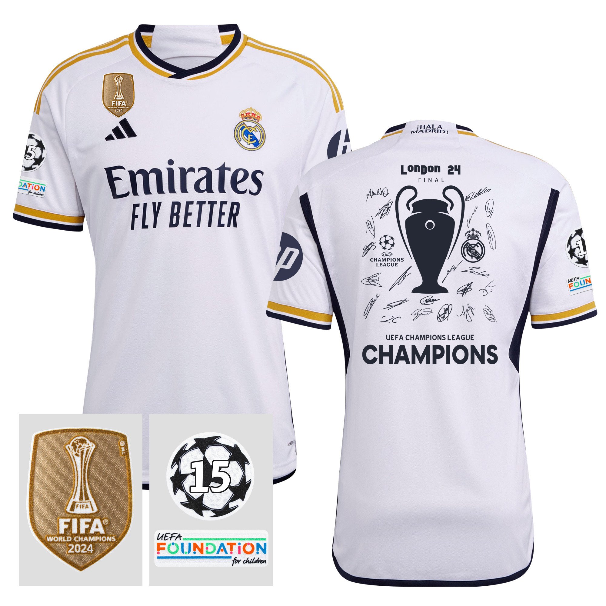 Real Madrid UEFA 15 Times Champions Trophy 2023/24 Home Jersey – UEFA Patch