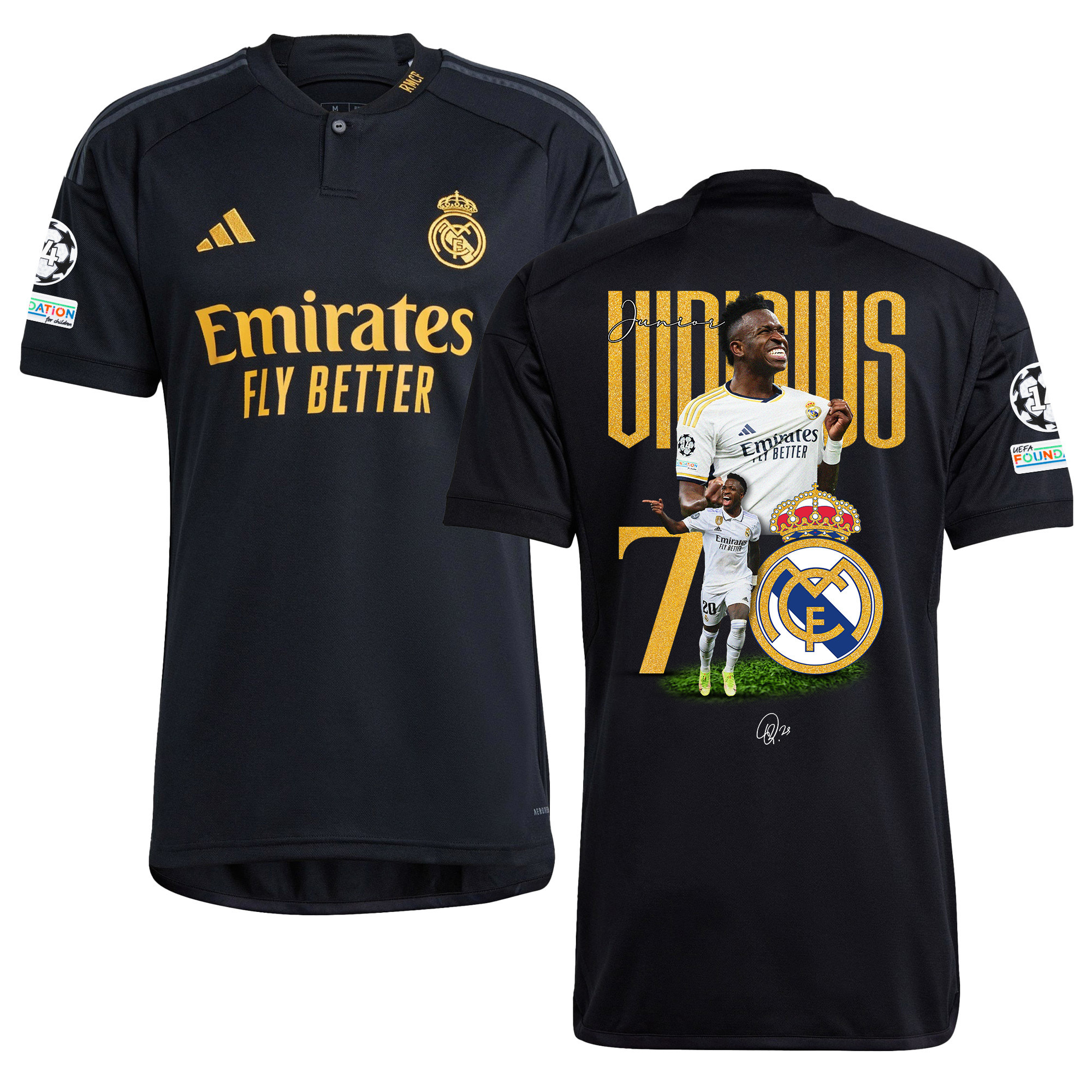 Vinicius Junior 7 Real Madrid 2023/24 UEFA 14 Times Champions Patch Third Jersey – Men, UEFA Patch