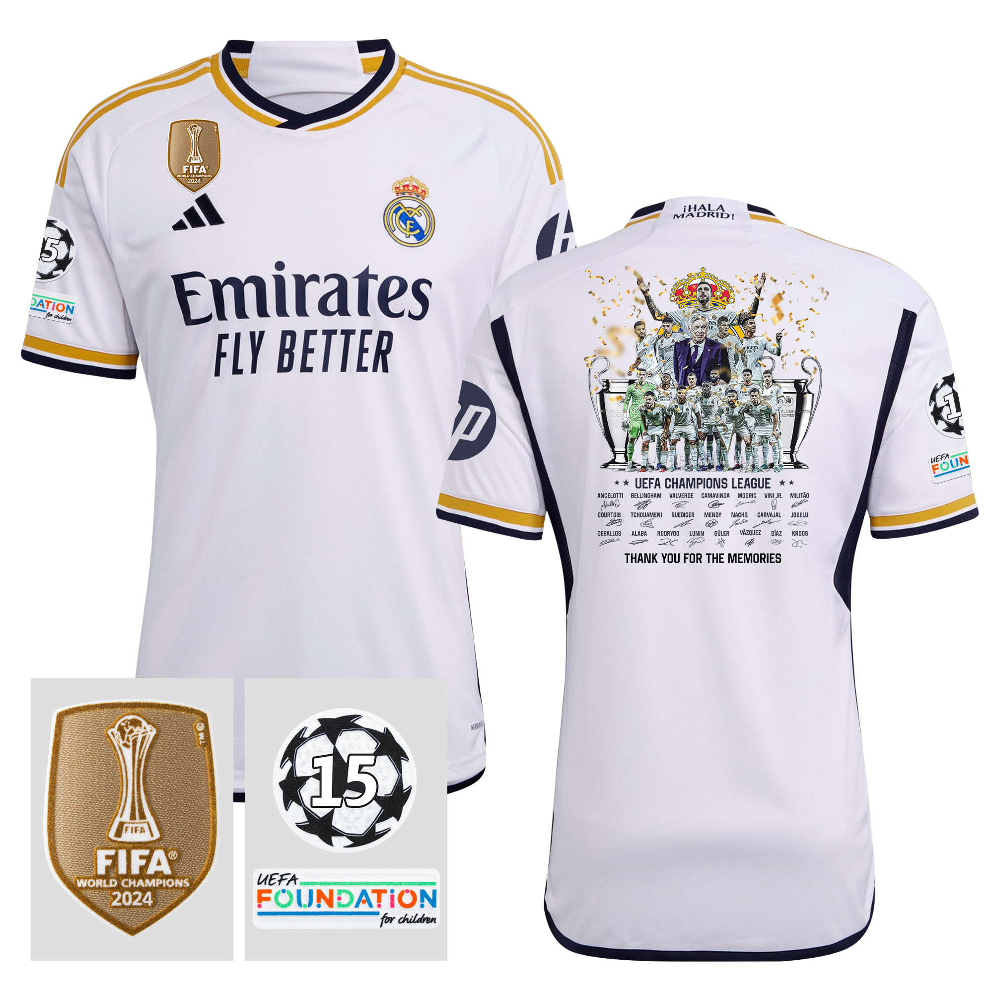 Real Madrid Thank You For Memories 2023/24 UEFA 15 Times Champions League Patch Home Jersey – Men, White