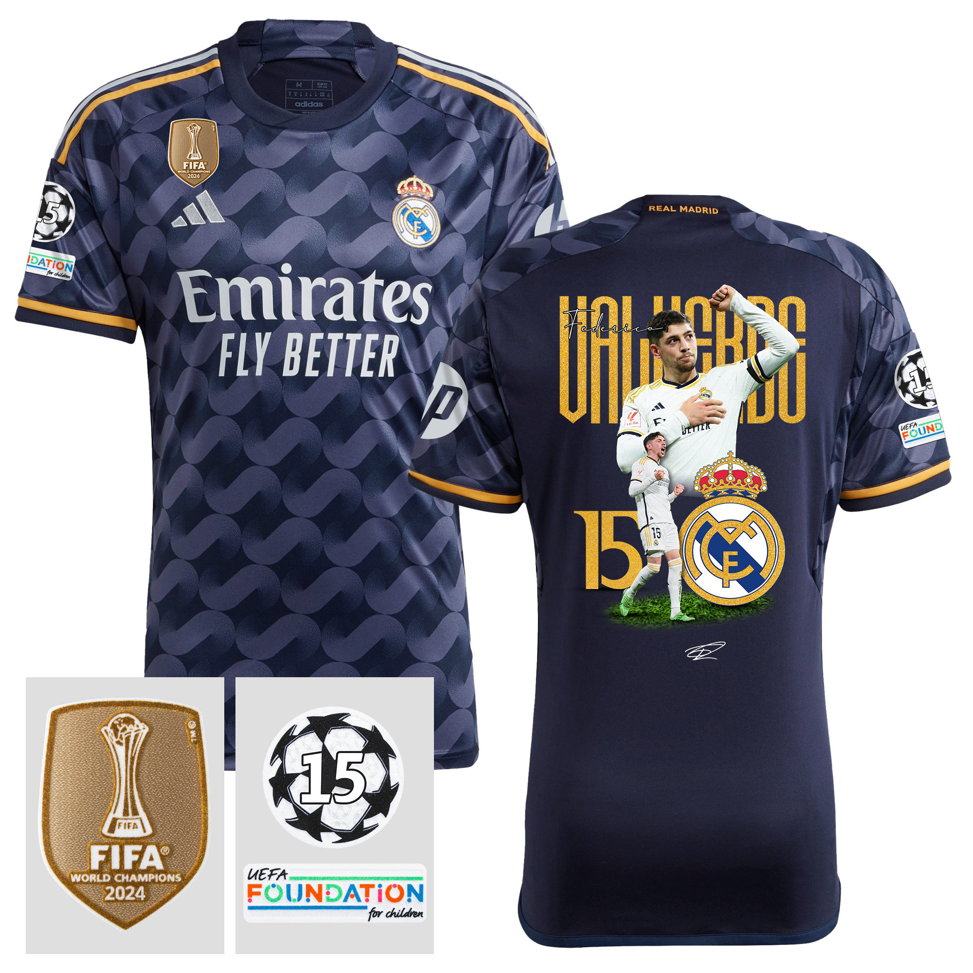 Federico Valverde 15 Legacy Of A Legend 15 Times Champions Real Madrid 2023/24 UEFA Patch Away Jersey – Men