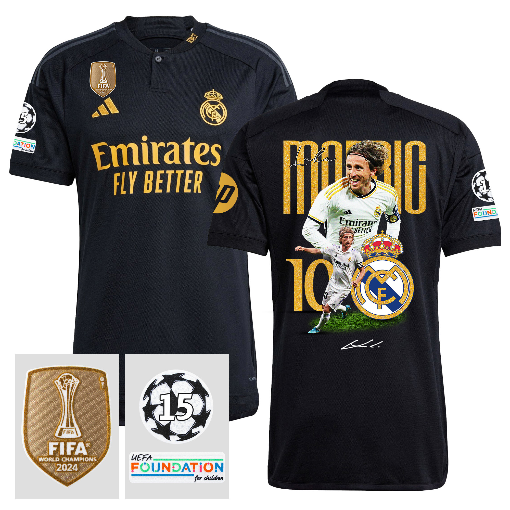 Luka Modric 10 Master Of The Pass 15 Times Champions Real Madrid 2023/24 UEFA Patch Third Jersey – Men